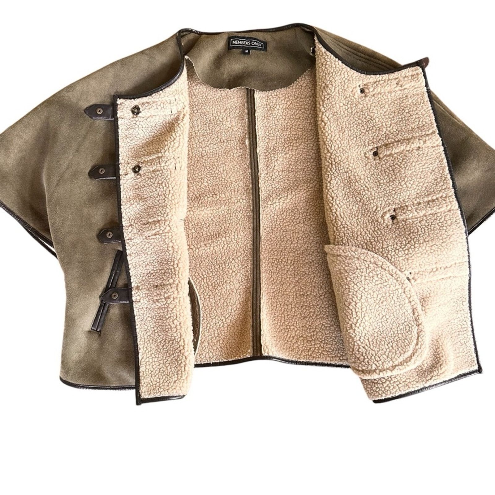 Members Only Members Only Faux Suede Sherpa Fleece Cape – Moss Green Size M / US 6-8 / IT 42-44 - 6 Thumbnail