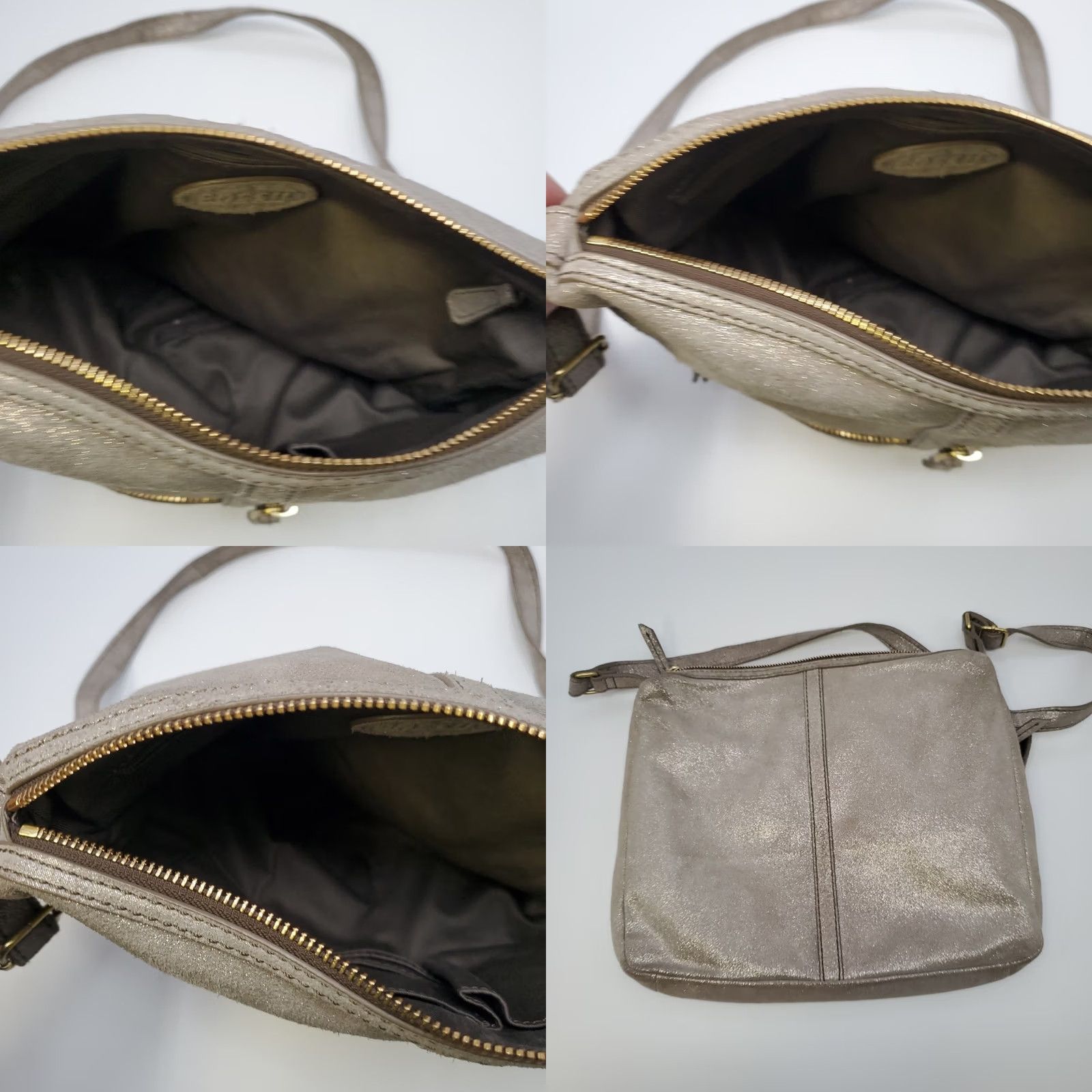 Fossil Fossil Handbag Purse Crossbody Messenger Gray Suede Leather Adjustable Strap Gold Hardware - Medium Women’s Size ONE SIZE - 8 Thumbnail