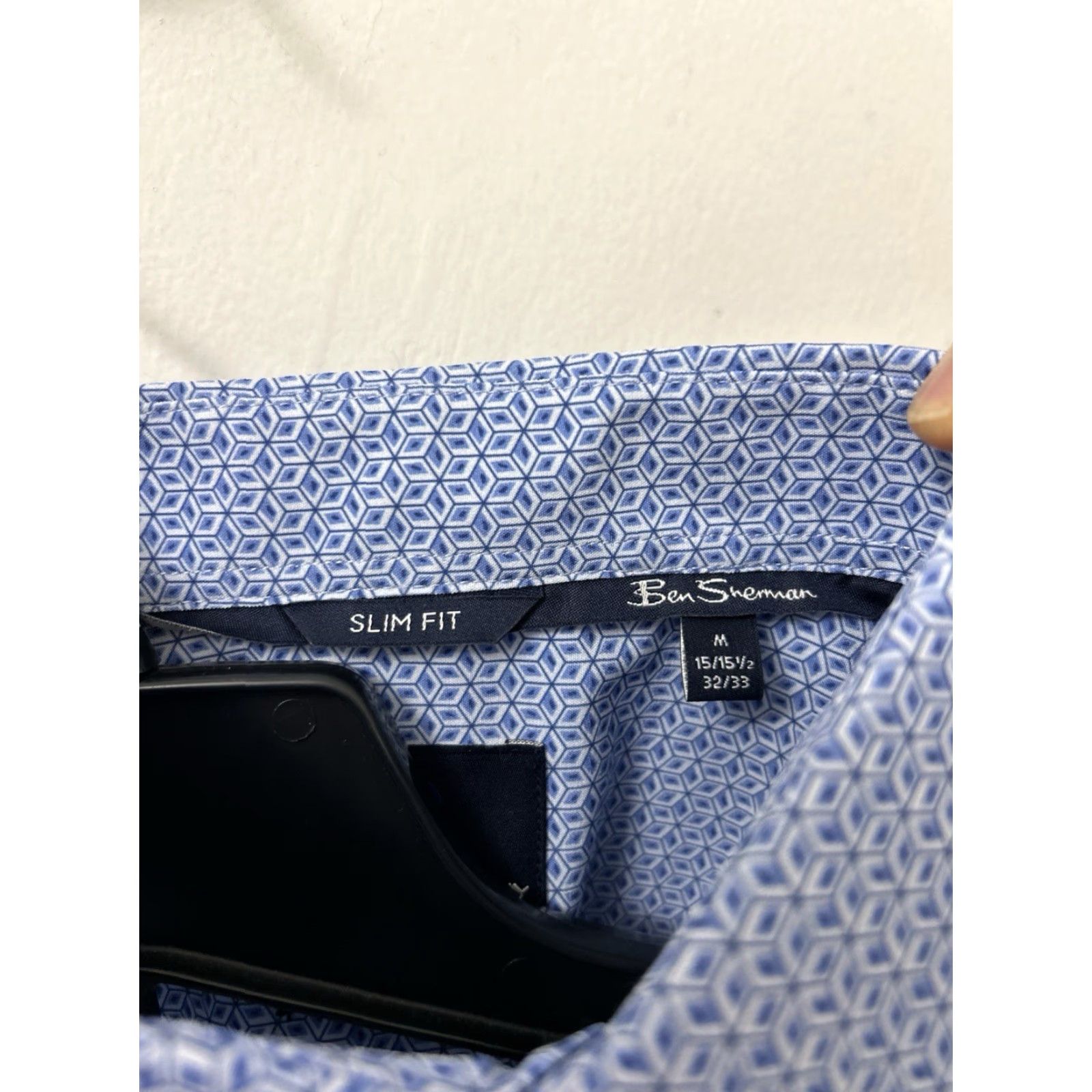 Ben Sherman Ben Sherman Shirt Mens M Blue Geometric Slim Fit Button Down L/S Size US M / EU 48-50 / 2 - 7 Thumbnail