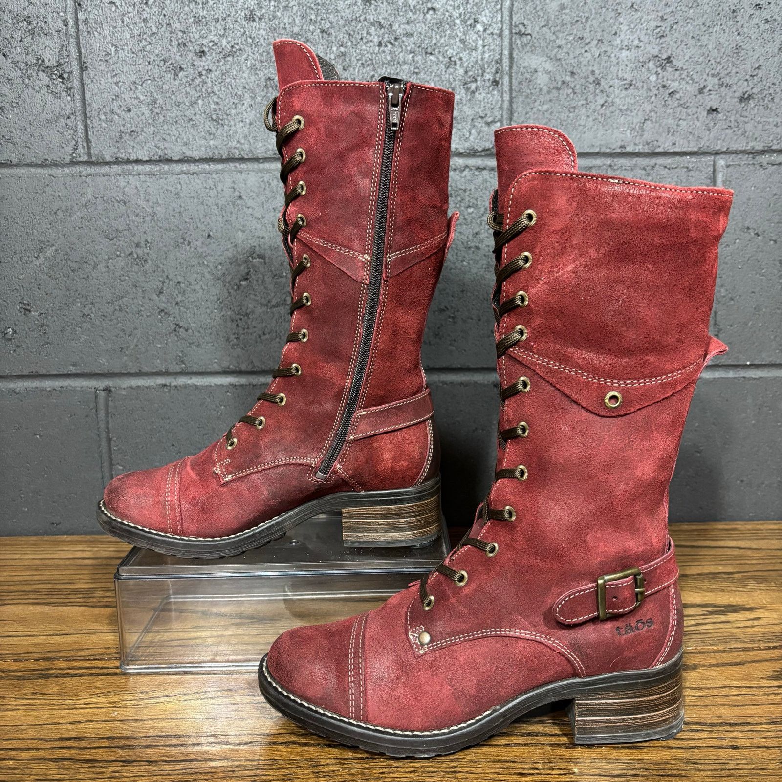 Taos Tall Crave Garnet Red Suede Lace Up Boots EU 38 US 7.5