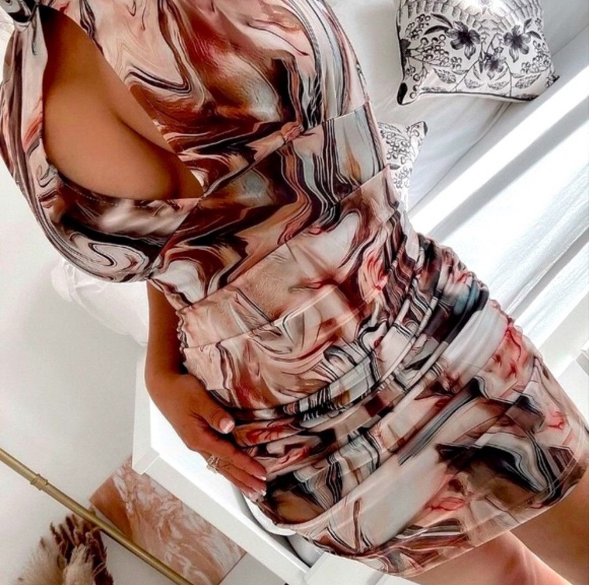 Designer × Other NWT , Lavishly Paris Marble Ruched Designer Dress Size S / US 4 / IT 40 - 4 Thumbnail