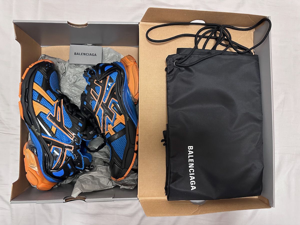 image of Balenciaga Runner Sneakers In Orange, Blue And Black in Black/Blue/Orange, Men's (Size 9)