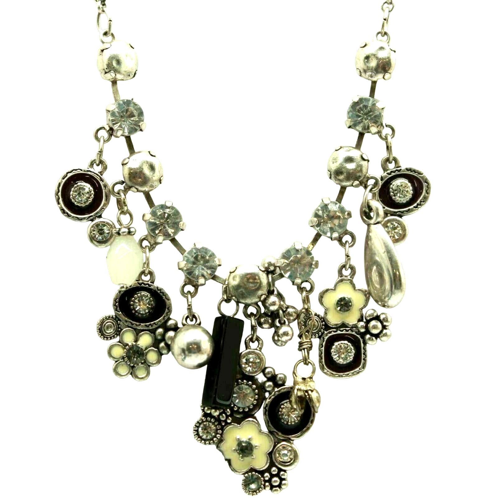 The Unbranded Brand Tuzy Silvertone Statement Bib Necklace •Black & White Enamel Size ONE SIZE - 1 Thumbnail