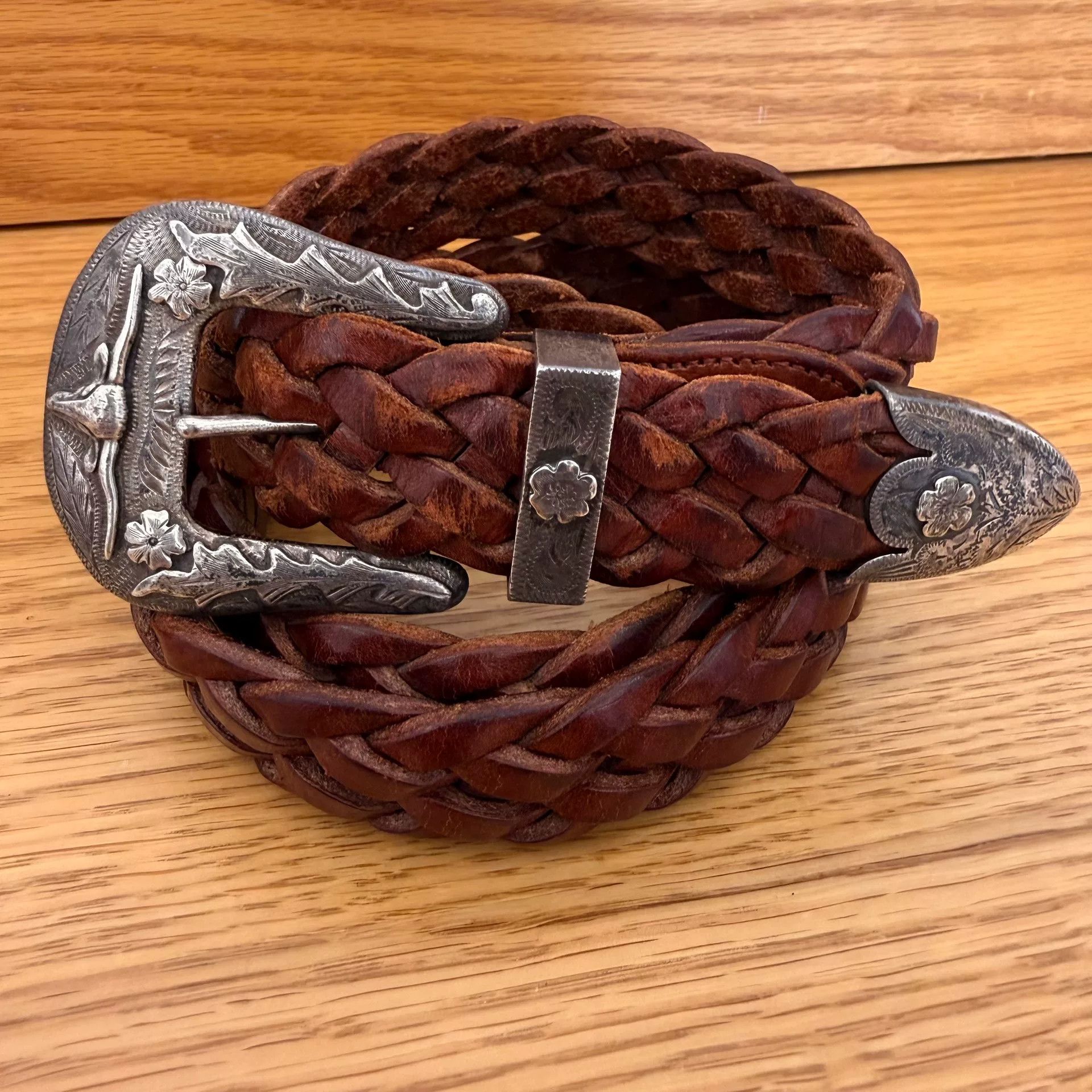 Ralph Lauren RL Vintage Silver Leather Braided Belt Size ONE SIZE - 1 Thumbnail