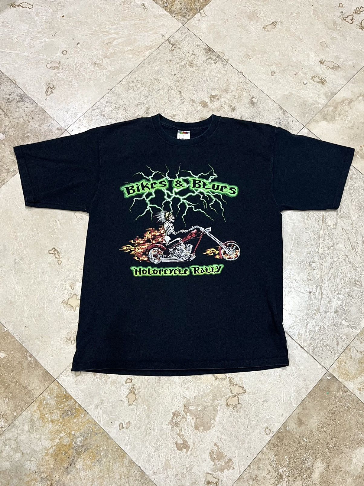 Harley Davidson × Vintage CRAZY Y2K Bikes & Blues Motorcycle Lightning Skeleton Tee Size US L / EU 52-54 / 3 - 1 Thumbnail