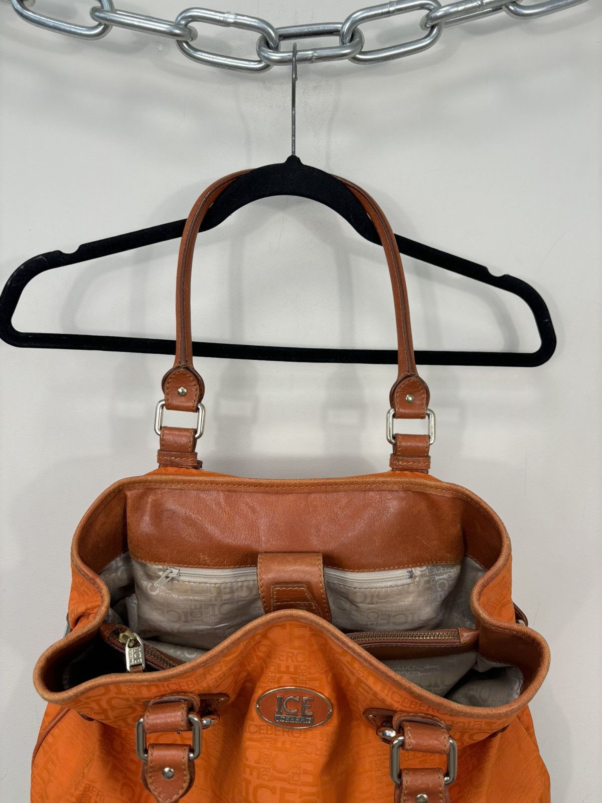Iceberg Iceberg Vintage Designer Rare Orange Canvas Leather Tote Bag Size ONE SIZE - 20 Thumbnail