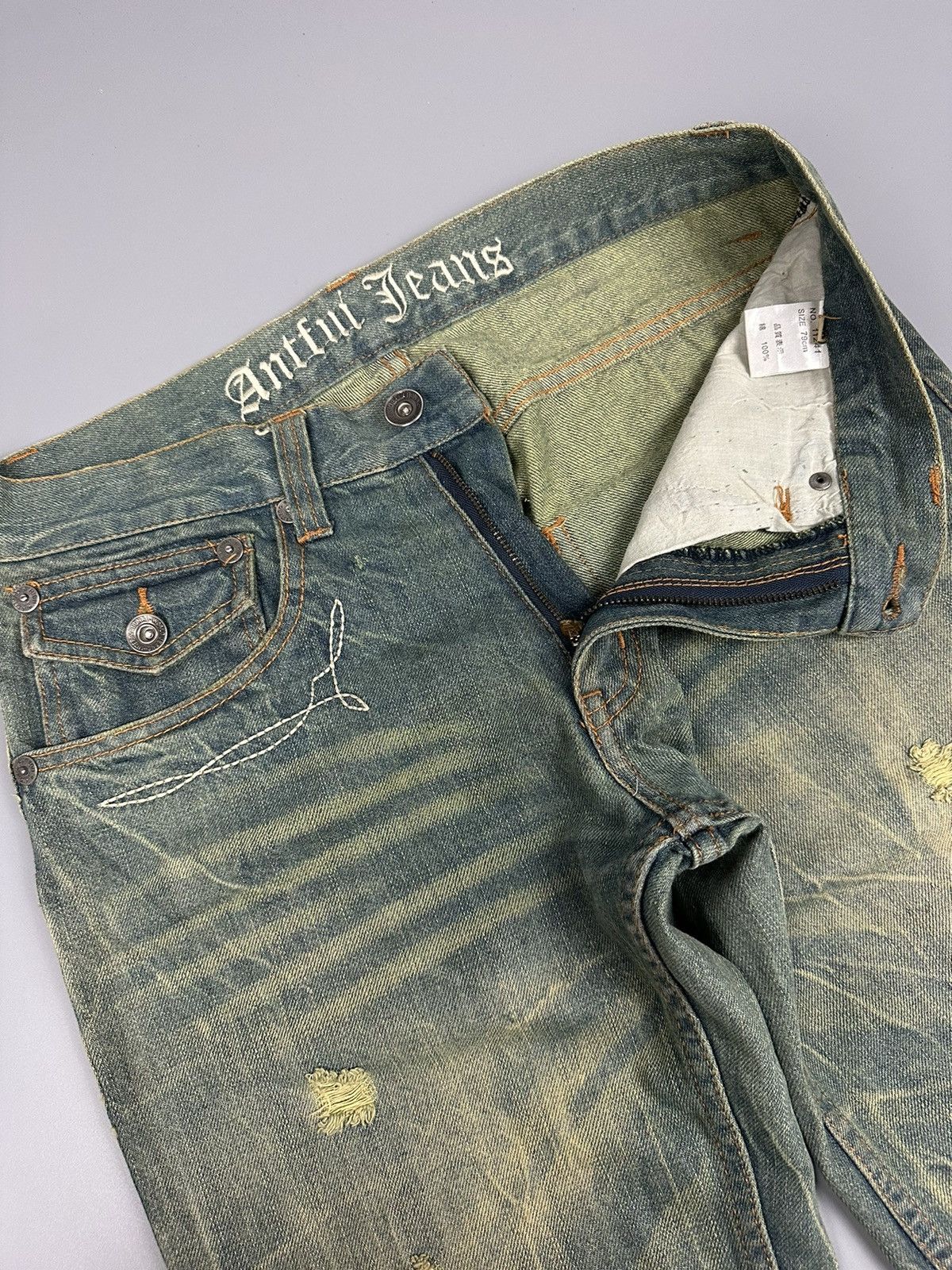 If Six Was Nine × Le Grande Bleu (L.G.B.) Distressed Antful Whiskered Flared Jeans Size US 31 - 8 Thumbnail