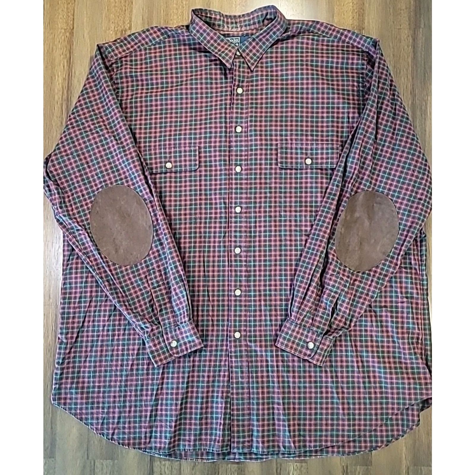 Ralph Lauren 3XLT Check Shirt VTG Rare Suede Elbow Patches