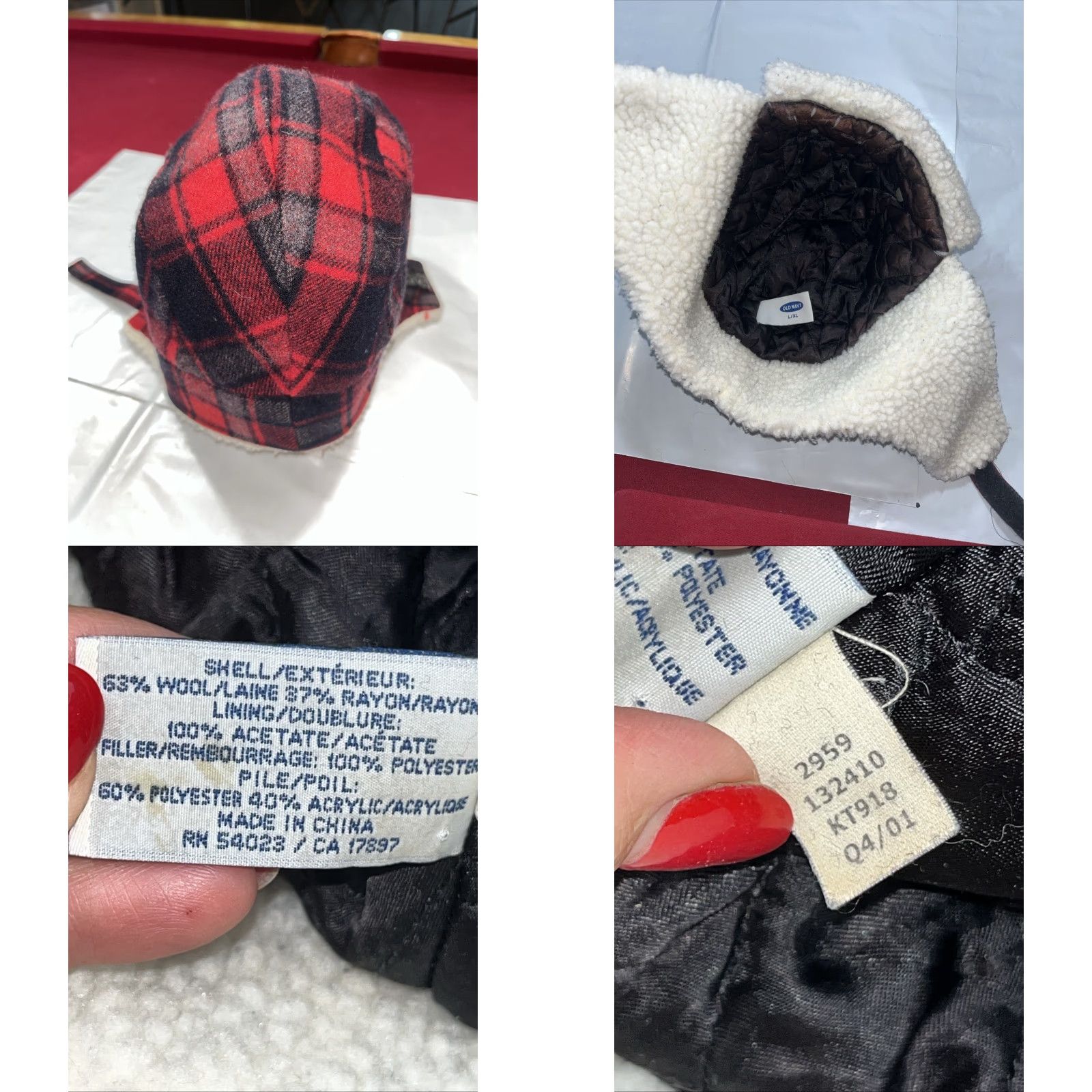 Old Navy VINTAGE Old Navy Trapper Hat Wool Plaid Fleece Lined Ear Flap Snap L XL Unisex Adults Red Gray Wool Blend Winter Holiday Christmas 90s USA Size US XL / EU 56 / 4 - 8 Thumbnail