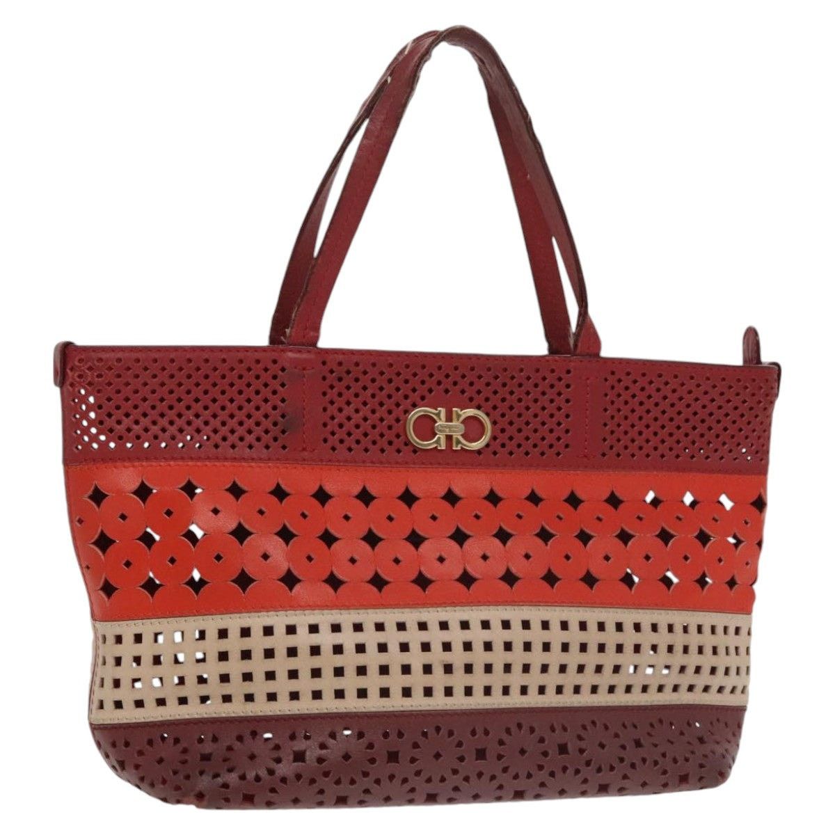 Salvatore Ferragamo Tote Bag Leather Red Gold