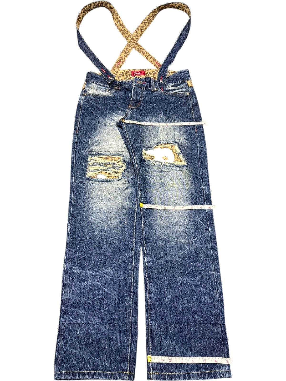 Disney Vintage Mickey Disney Patch Distress Suspenders Jeans Size 31" - 8 Thumbnail