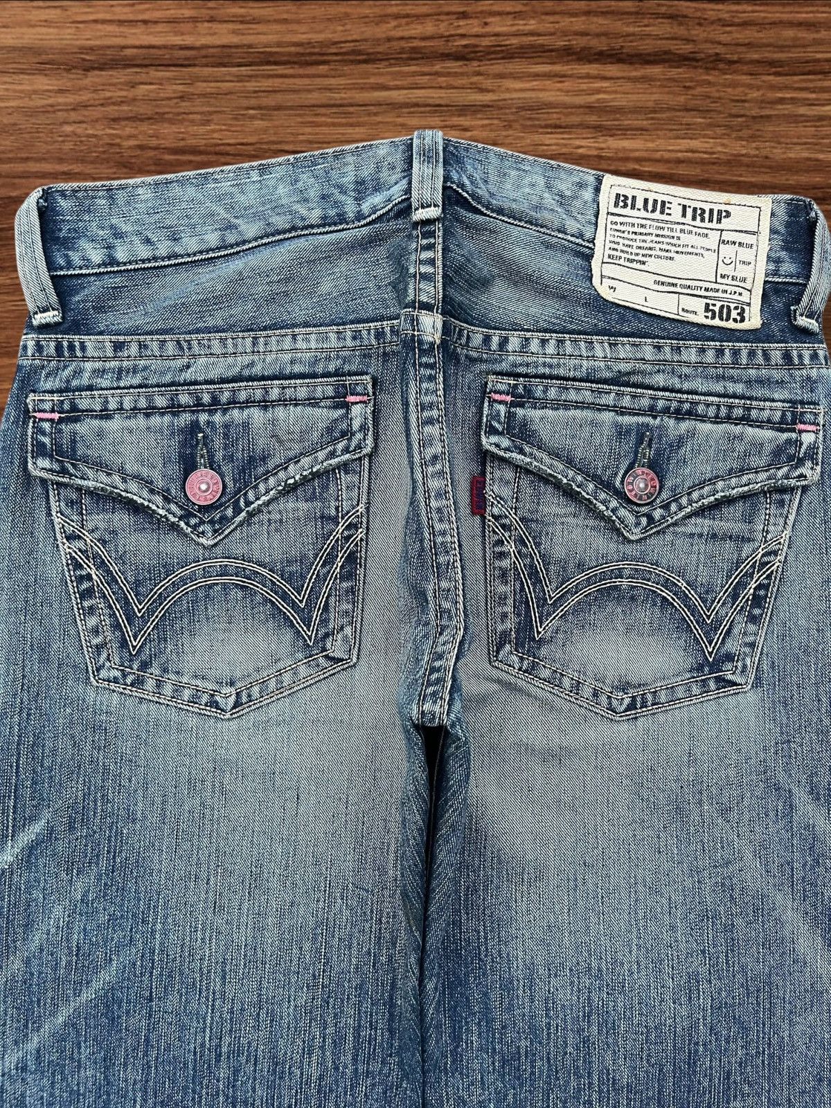 Edwin Vintage Japanese Brand Blue Way Distressed Wide Leg Jeans Size US 34 / EU 50 - 4 Thumbnail