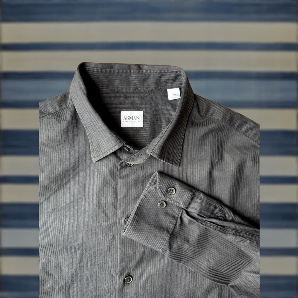 Armani ARMANI COLLEZIONI Textured Stripe Button Up Shirt Men’s M Black Size US M / EU 48-50 / 2 - 1 Thumbnail