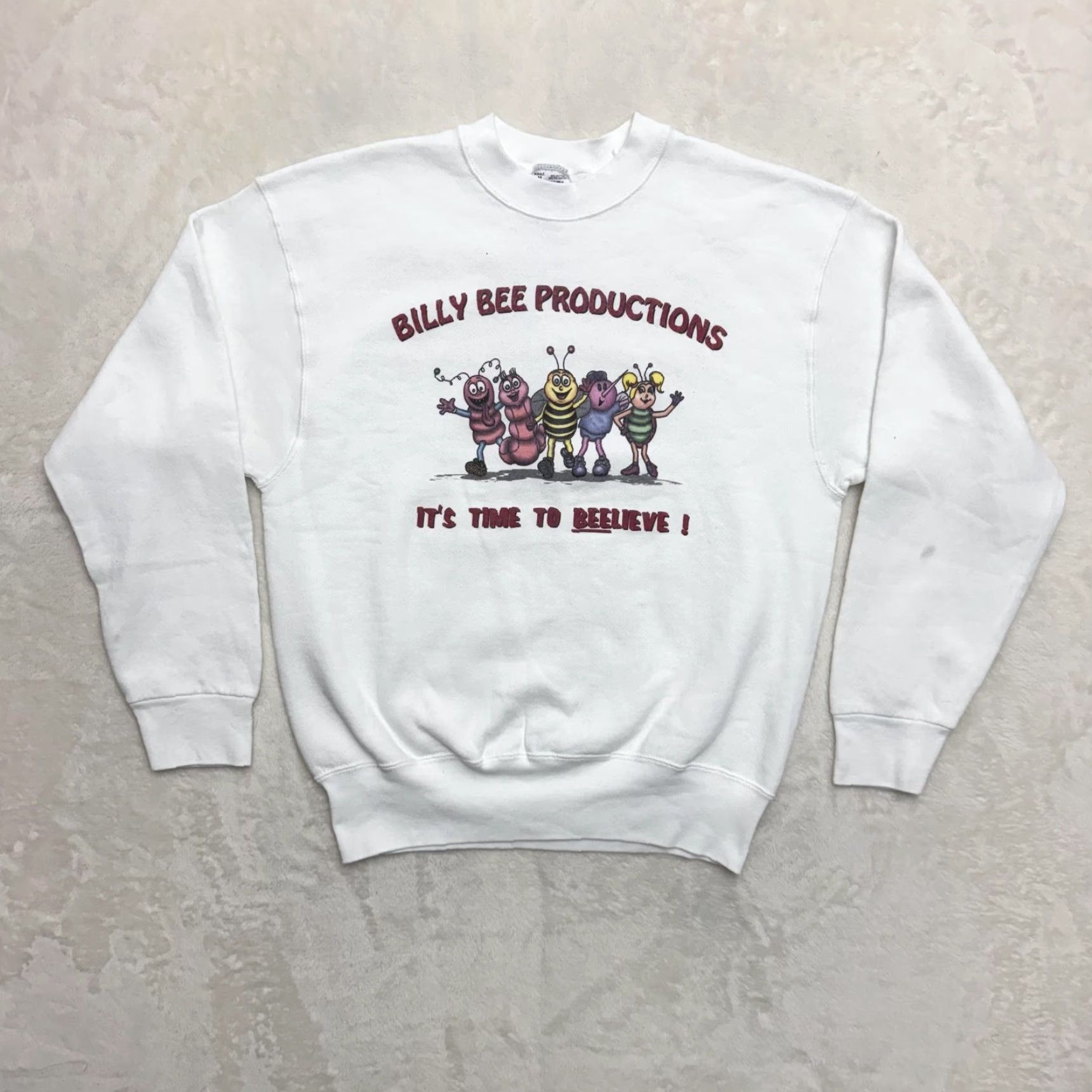 Fruit Of The Loom VINTAGE Billy Bee Productions Sweatshirt Mens M White Cartoon Graphic 90s Size US M / EU 48-50 / 2 - 2 Thumbnail
