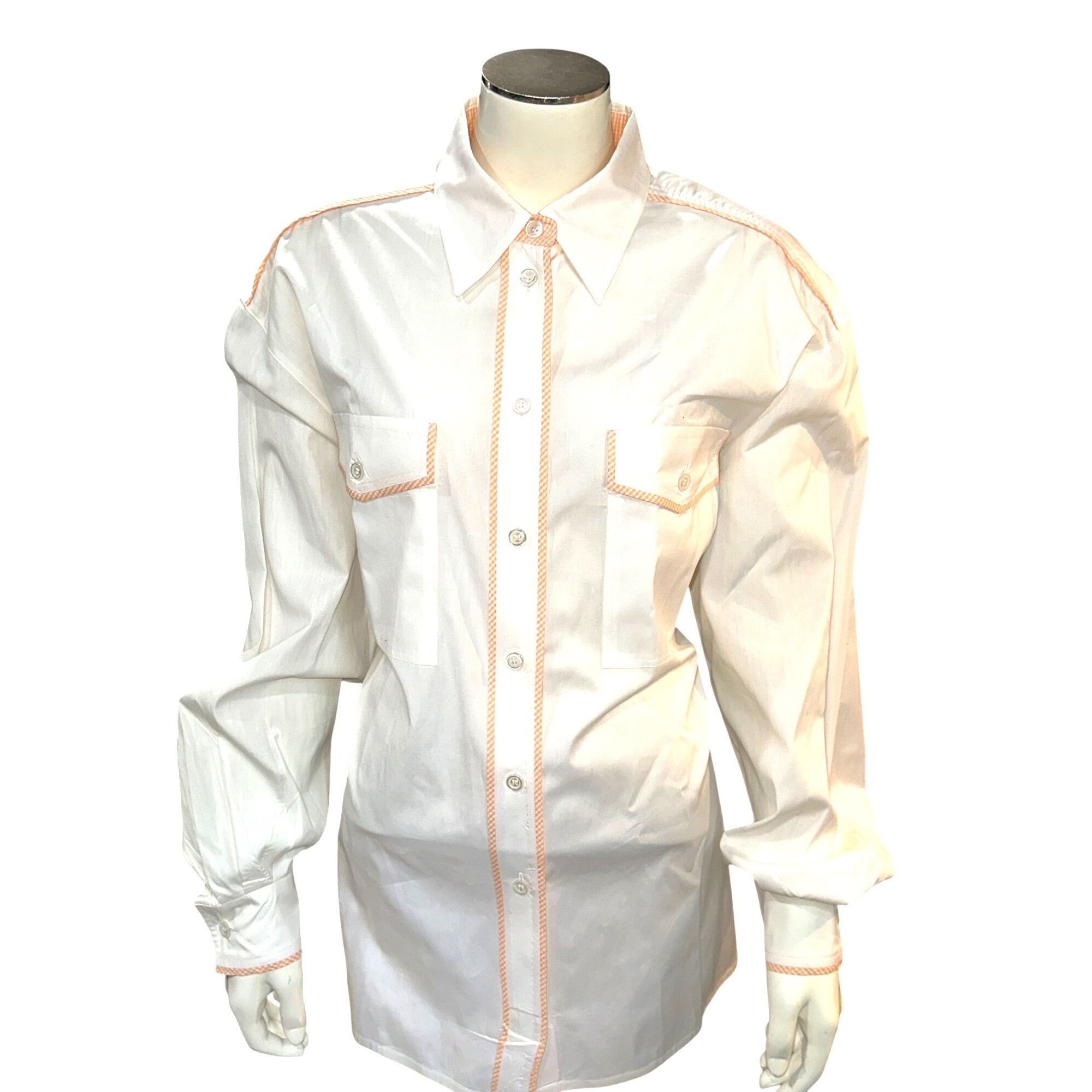 Escada Escada Margaretha Ley 42 White Cotton Button Up Shirt Orange Size M / US 6-8 / IT 42-44 - 2 Thumbnail