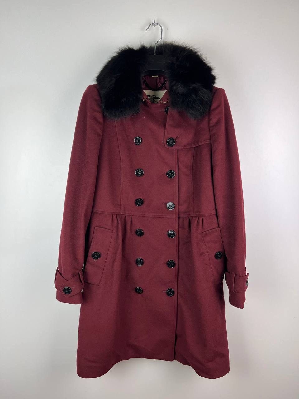 Burberry Burberry Garnet Double Breasted Coat with Black Fur Trim UK6 Size XS / US 0-2 / IT 36-38 - 1 Thumbnail