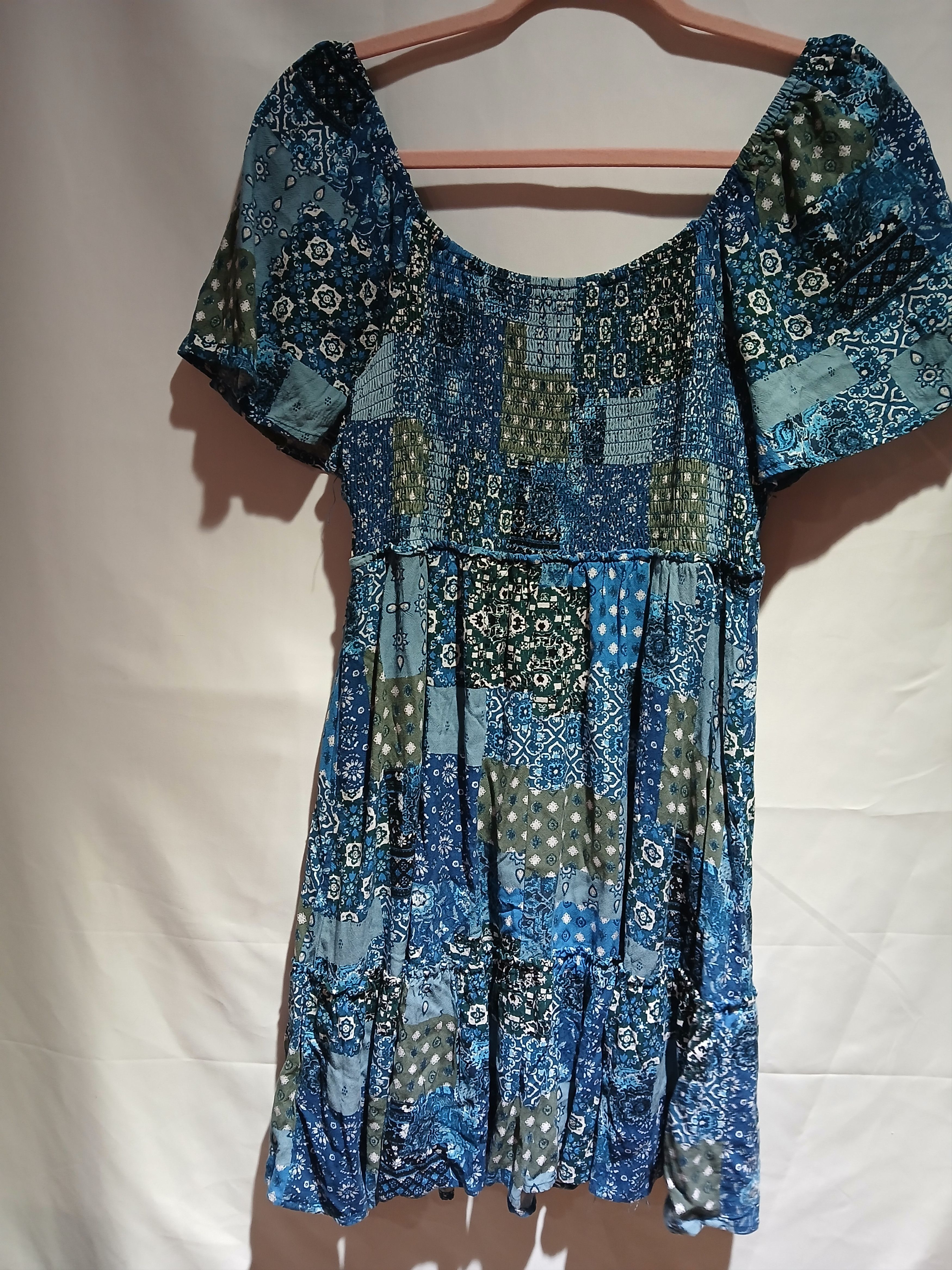 Other Rewind blue patchwork print milkmaid dress size large Size L / US 10 / IT 46 - 4 Thumbnail