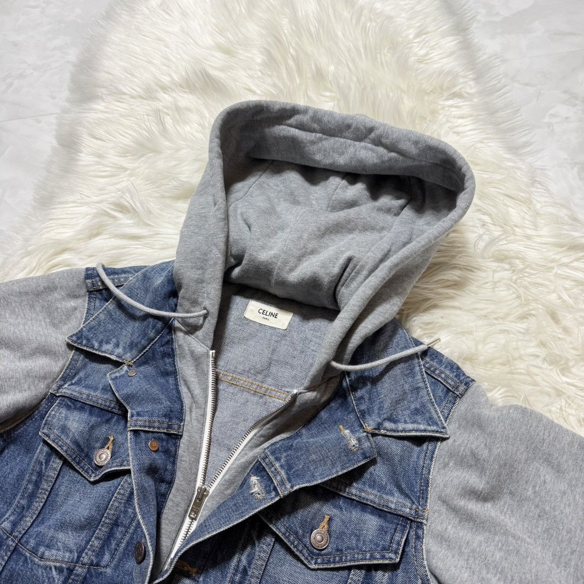 Celine Celine Union Wash Hooded Sweat Docking Trucker Denim Jacket