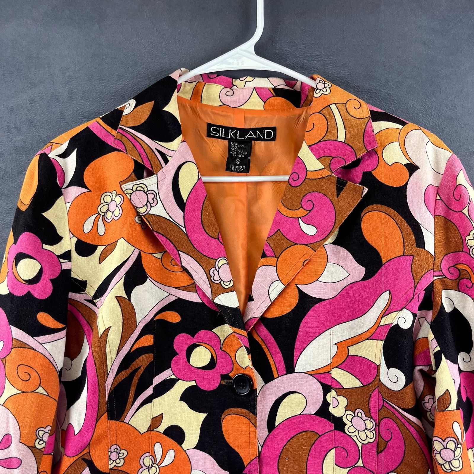 Other Silkland Linen Blazer Womens 10 Colorful Floral Abstract Art Size L / US 10 / IT 46 - 7 Thumbnail