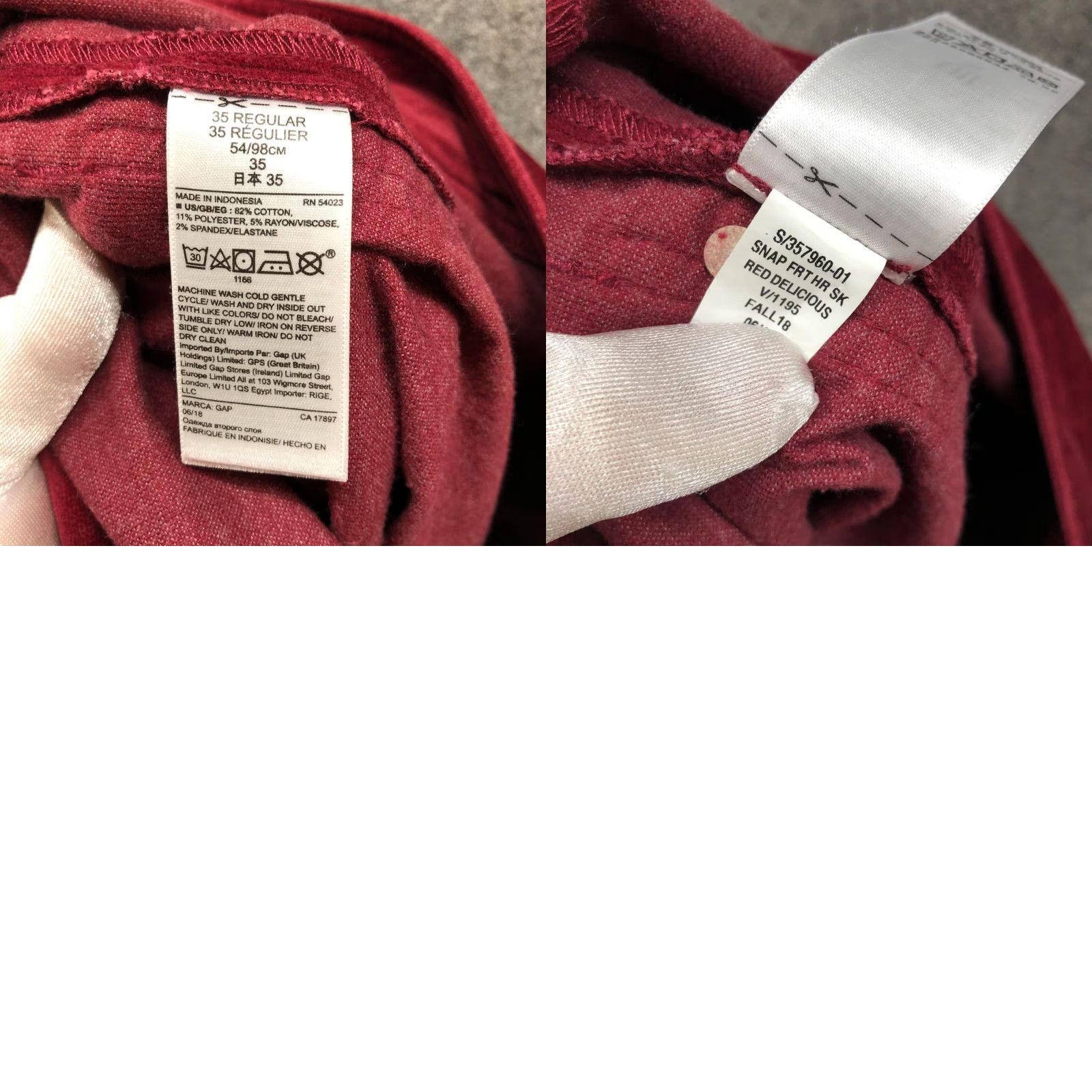 Gap Gap Velvet Mini Skirt Womens 35R Red Button Front Zip Pocket High Rise Mini Skirt Cotton Blend Velvety Preppy Vintage: No Size 24" / US 00 / IT 34 - 8 Thumbnail