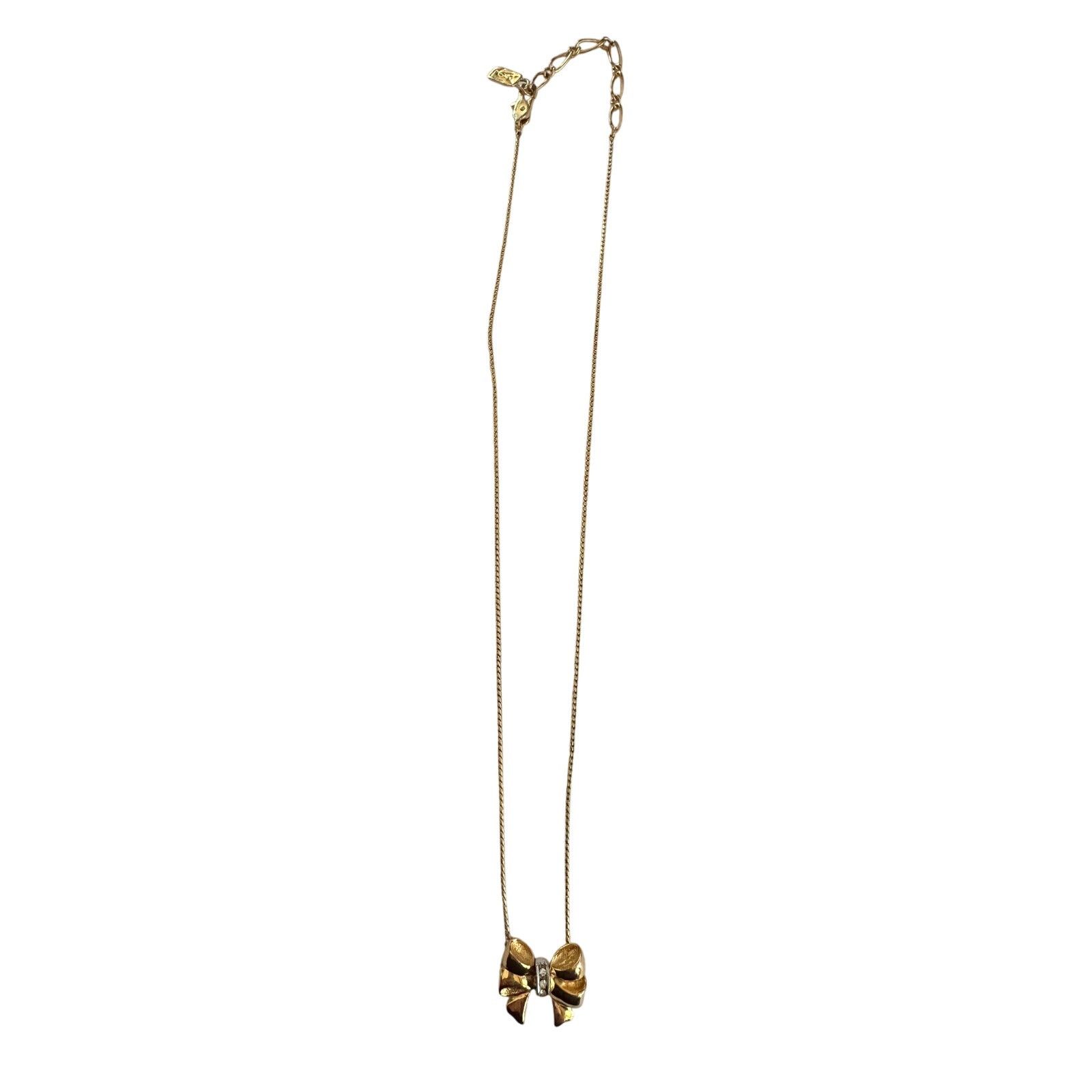 Yves Saint Laurent Yves Saint Laurent Gold and Rhinestone Bow Necklace Size ONE SIZE - 6 Thumbnail