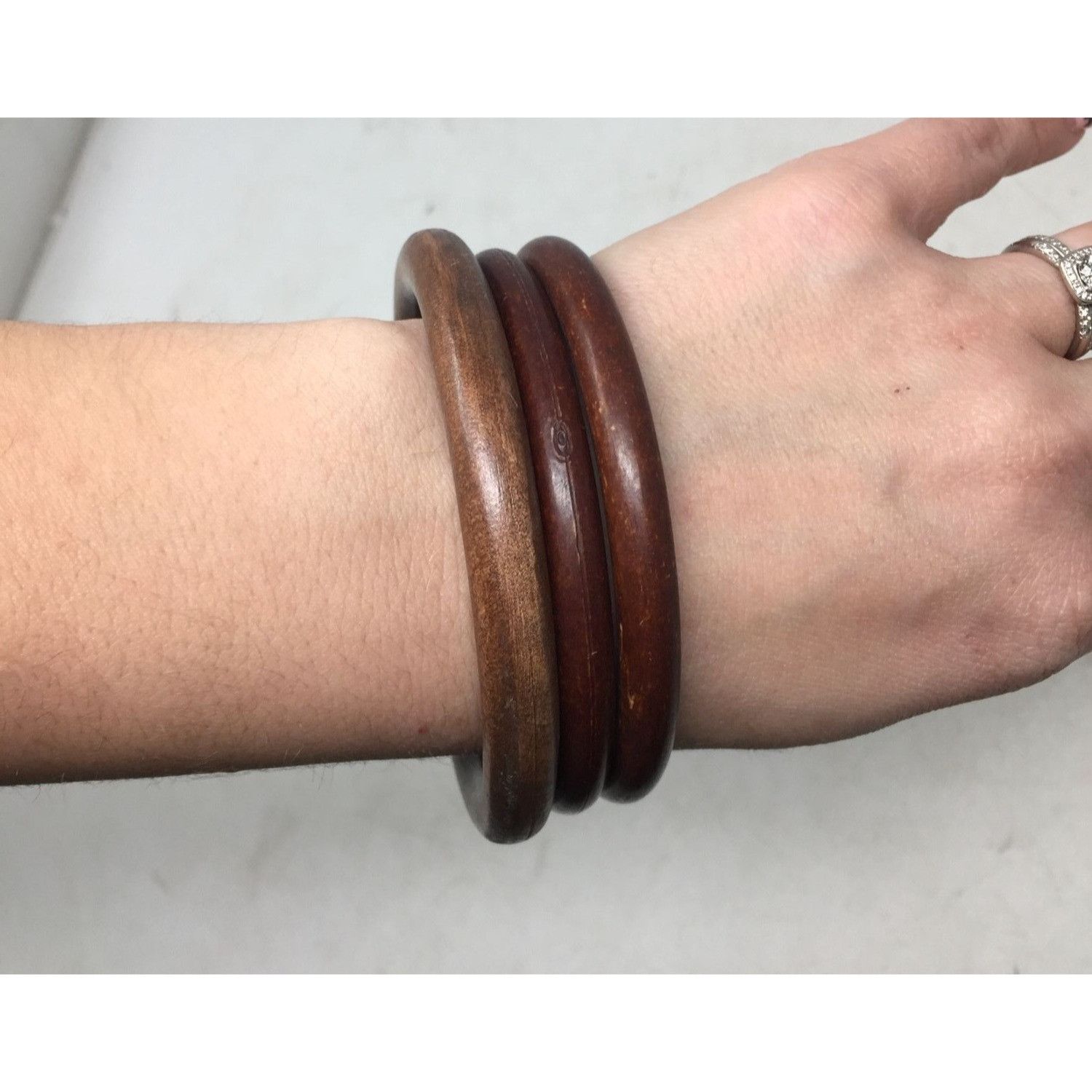 Other Set of 3 Women's Brown Wooden Bangle Bracelets (One Size) Size ONE SIZE - 5 Thumbnail