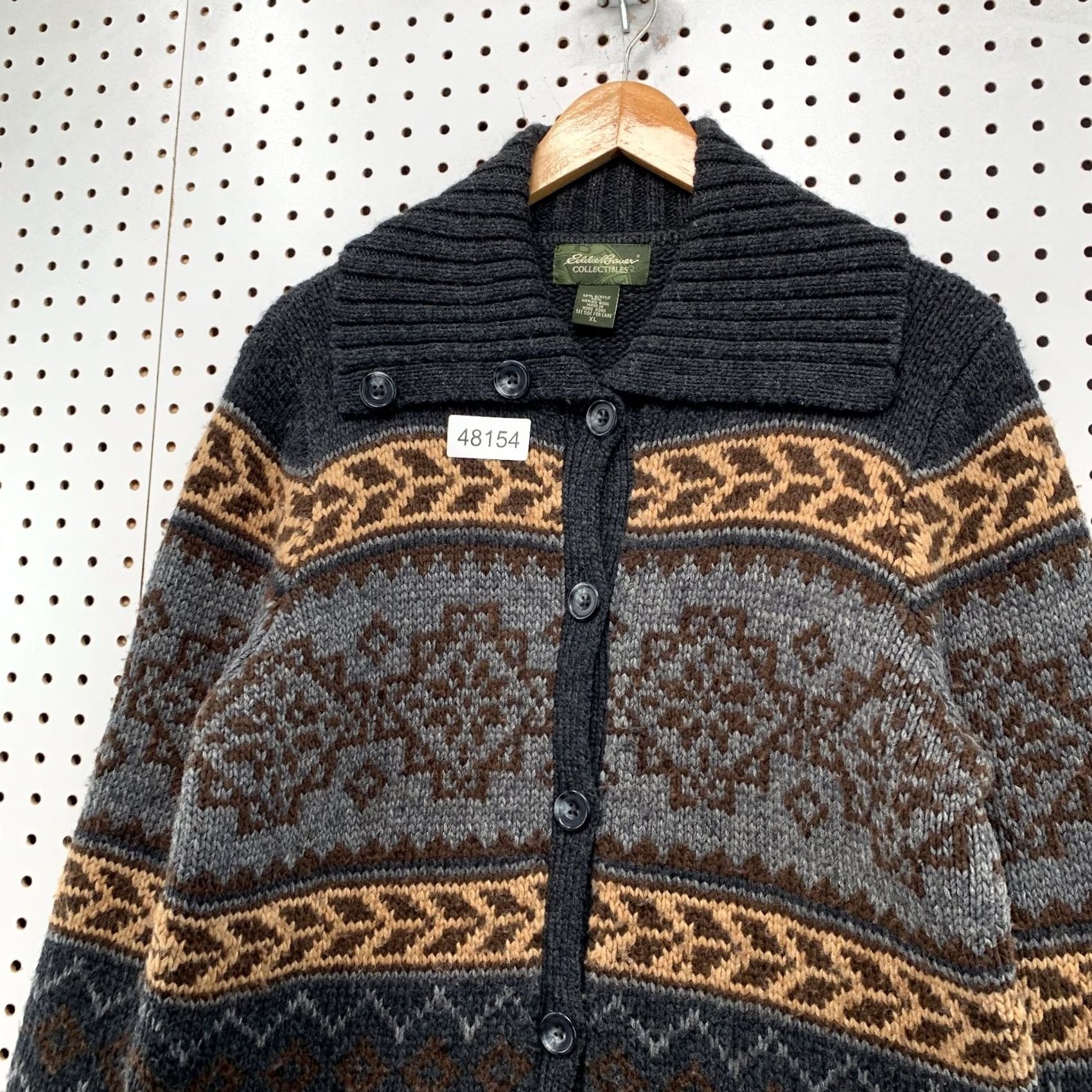 Eddie Bauer Eddie Bauer Cardigan Sweater Womens XL Gray Fair Isle Wool Knit Button Classic Pullover Holiday Winter Fall Spring Size XL / US 12-14 / IT 48-50 - 6 Thumbnail