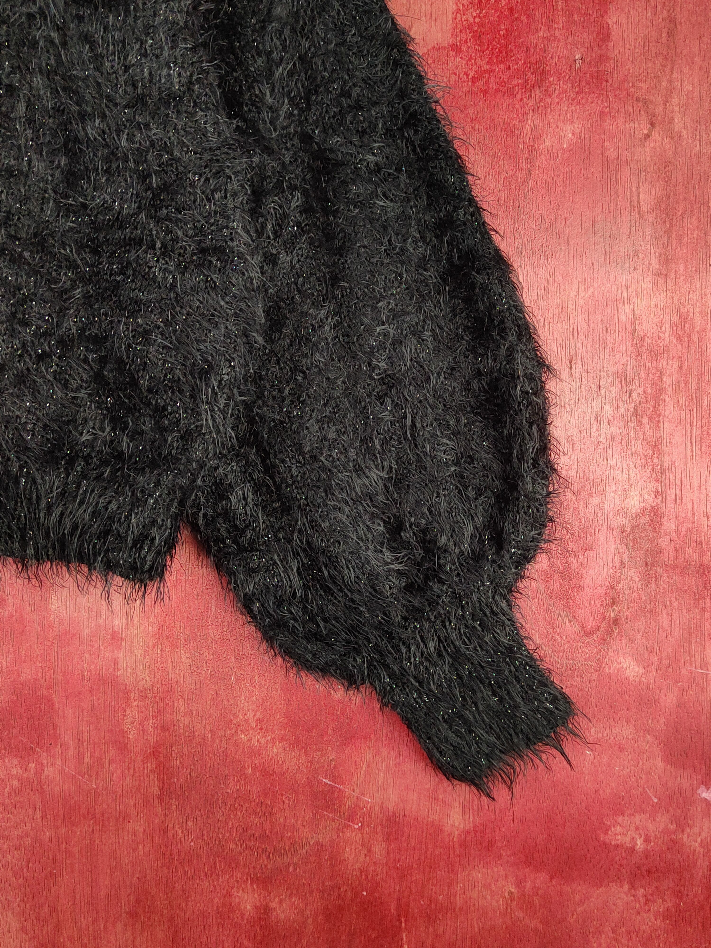 GU GU Black Shag Shaggy Fur Mohair Knitwear #S1890 Size S / US 4 / IT 40 - 6 Thumbnail