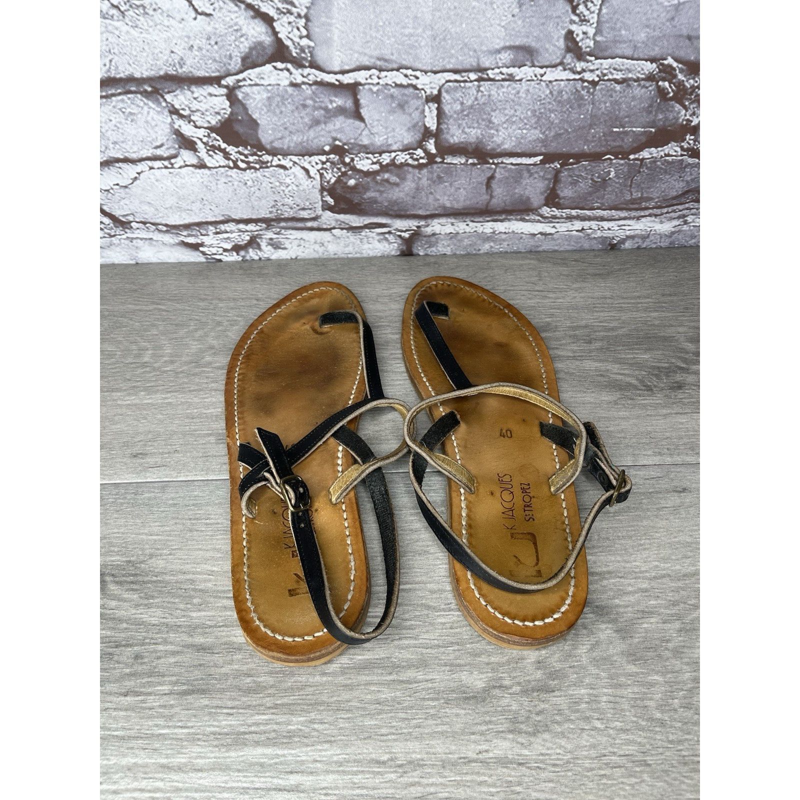 Jacques Lemans K Jacques Picon Black Leather Flat Thong Strap Sandals Women Size US 9.5 / IT 39.5 - 16 Thumbnail