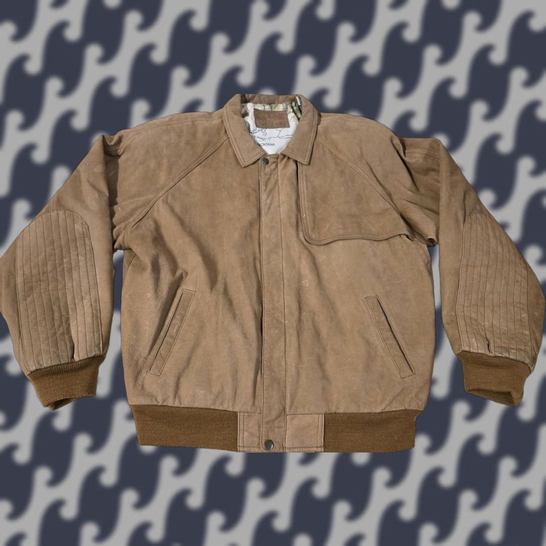 VINTAGE Marlboro Adventure Team Jacket Mens L Brown Leather Bomber Lined 90s