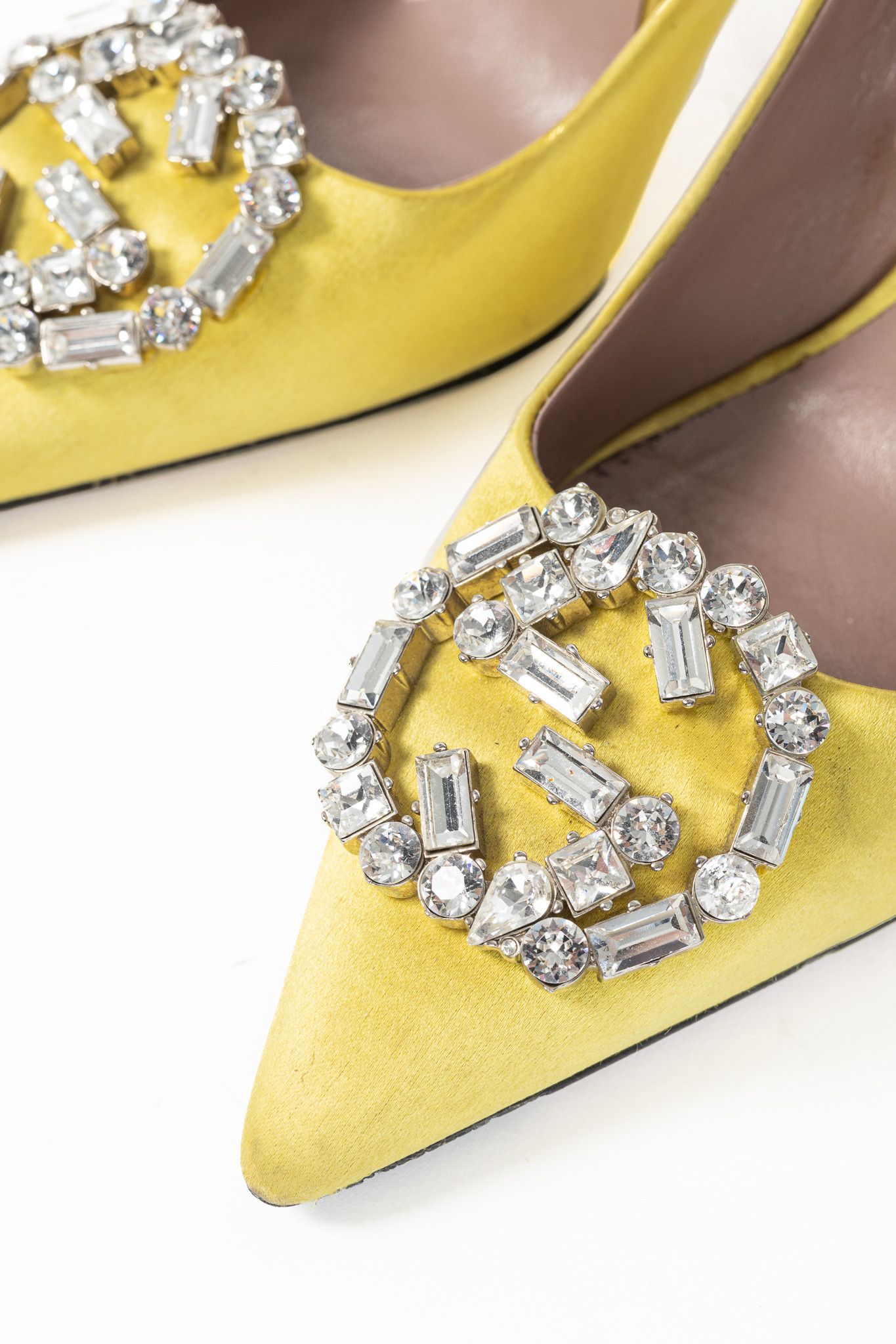 Gucci Gucci Yellow Raso Seta Crystal-GG Pointed-Toe Pumps Size US 4 / IT 34 - 7 Thumbnail