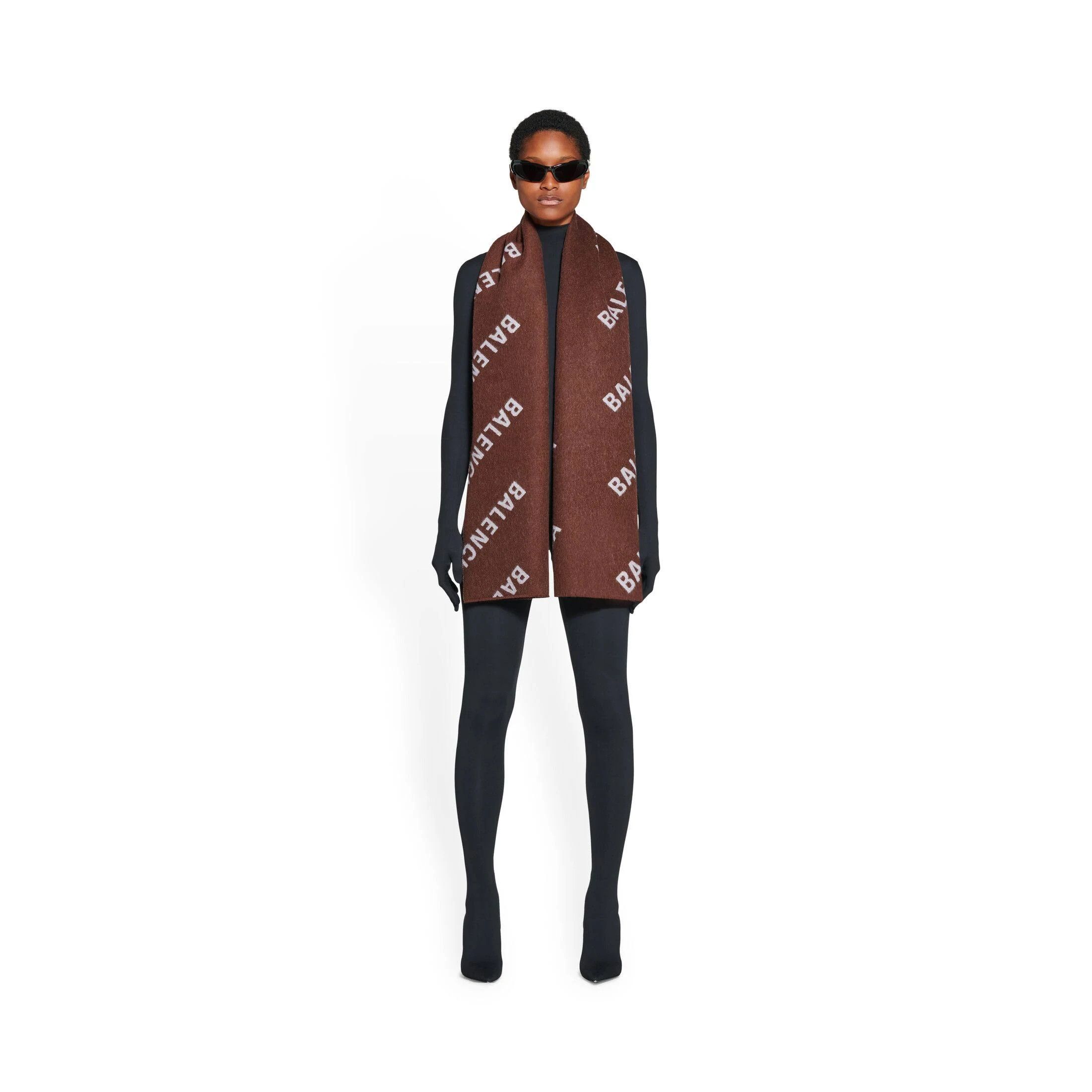 Balenciaga o1mt1gz0824 Size: OS / Allover Logo Macro Scarf Brown Size ONE SIZE - 3 Thumbnail