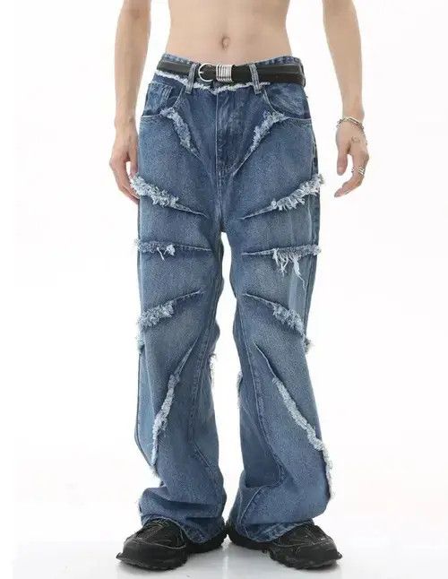 Japanese Brand Raw edge wide-leg jeans with retro design Size US 32 / EU 48 - 1 Thumbnail