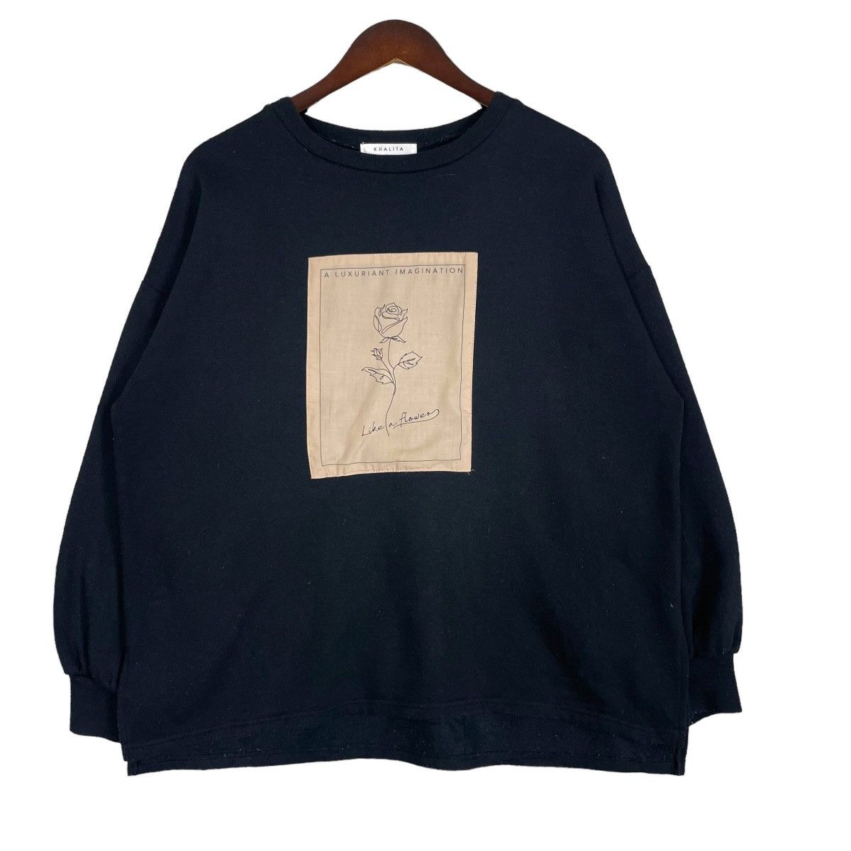 image of Vintage Khalita Sweatshirt Women Flower Rose Logo Back Print in Black (Size Medium)