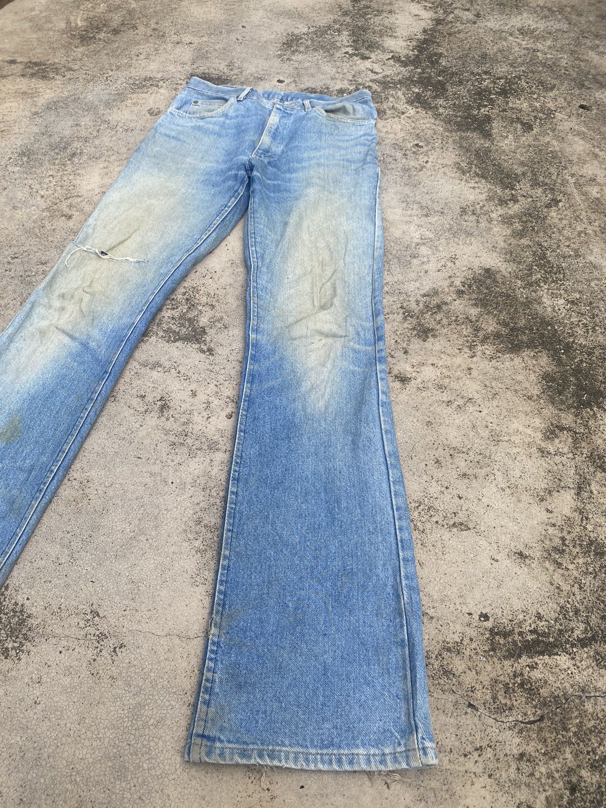 Lee × Vintage Flare Jeans Vintage 90s Lee Distressed Faded Blue Bootcut Size US 30 / EU 46 - 2 Thumbnail