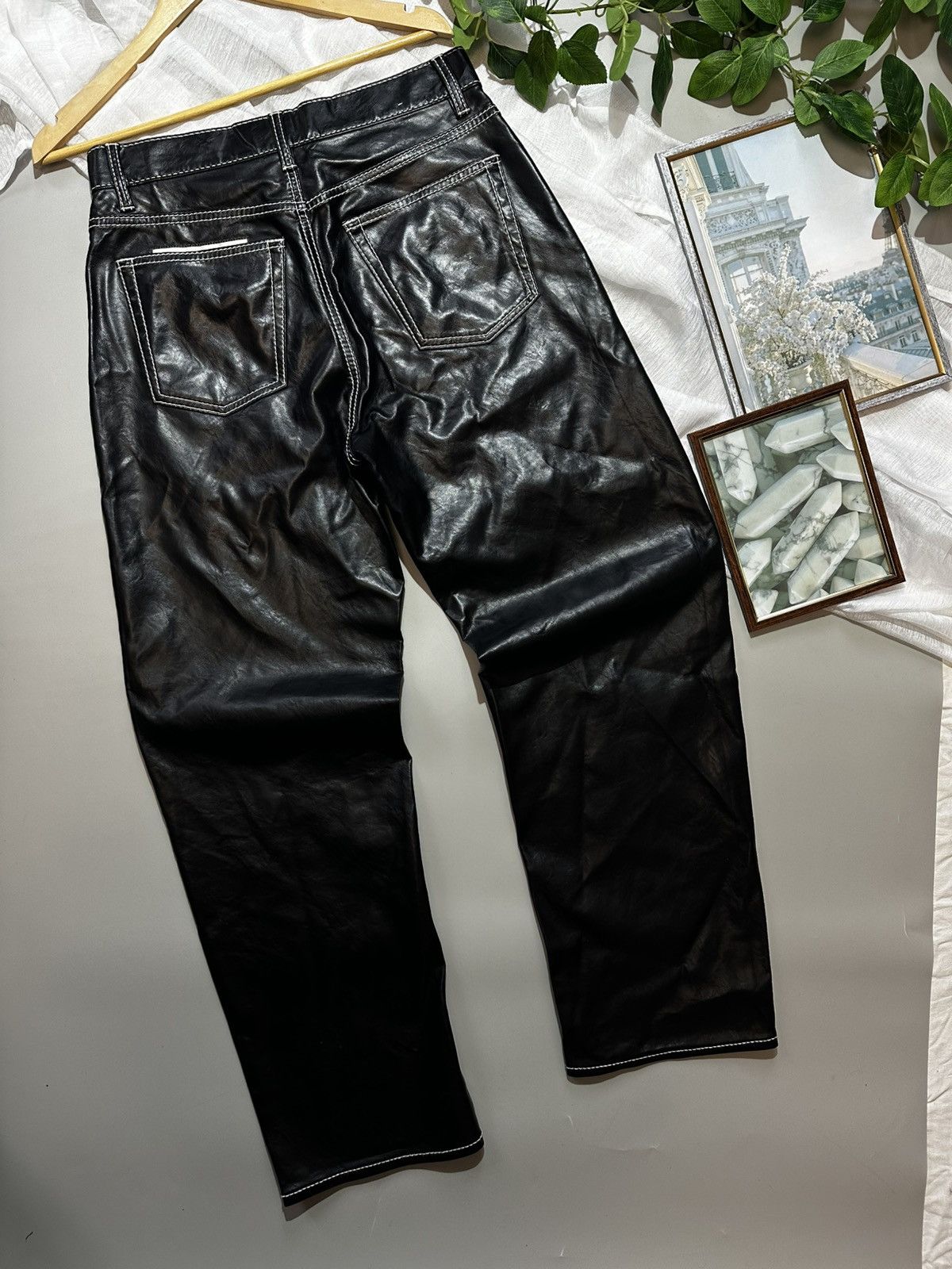 Eytys Benz Faux Leather Trousers Black with White Stitching