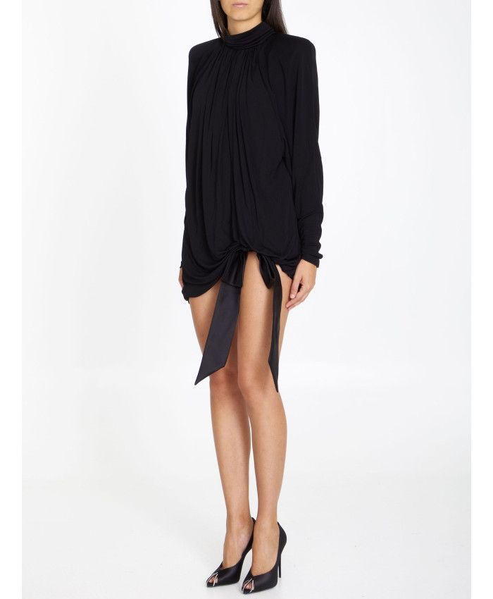 Saint Laurent Paris o1s1wg111124 Draped Dress in Satin Crepe Jersey in Black Size S / US 4 / IT 40 - 2 Thumbnail