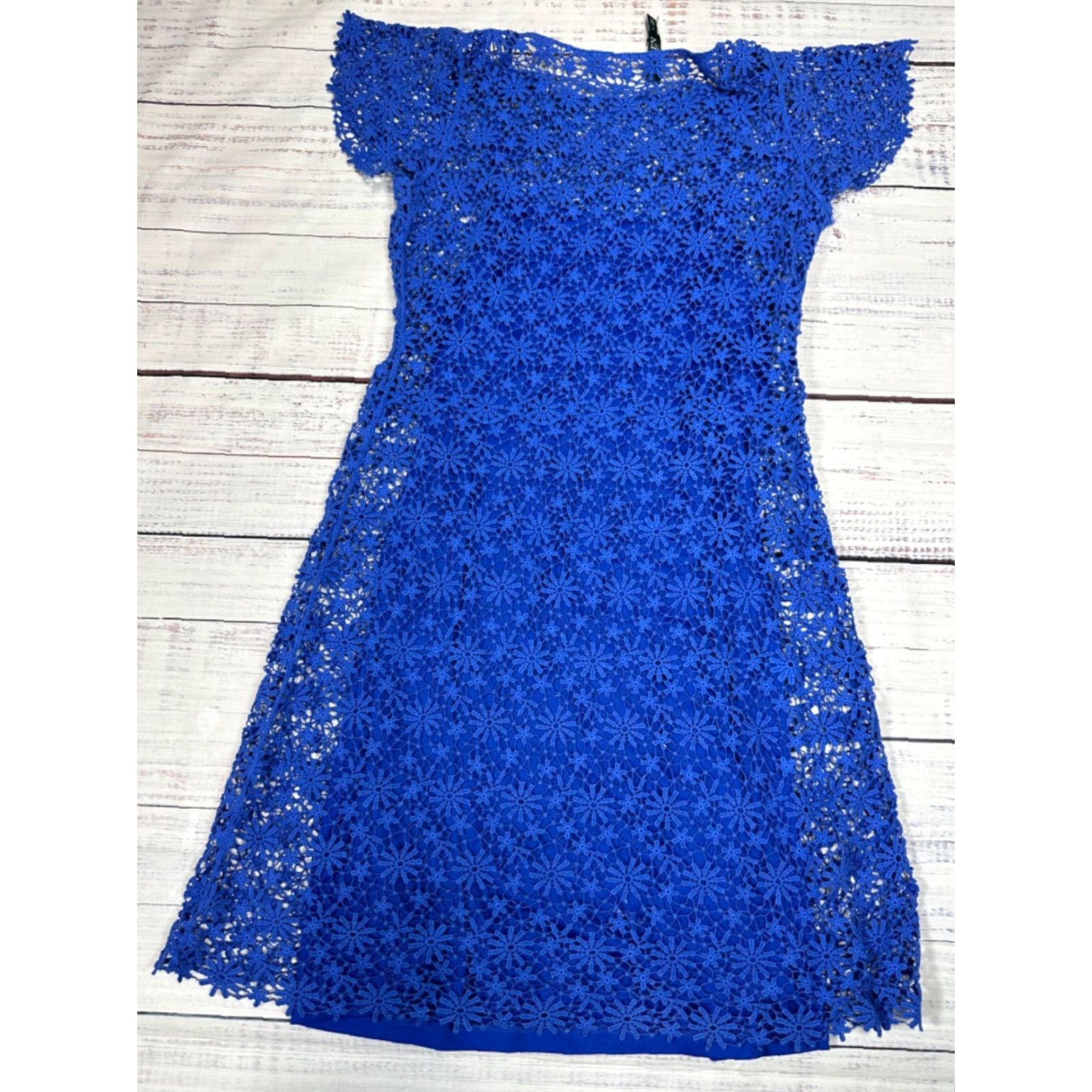 Ralph Lauren Lauren Ralph Lauren Dress Womens Crochet Overlay Blue Short Sz S Size 28" / US 6 / IT 42 - 4 Thumbnail