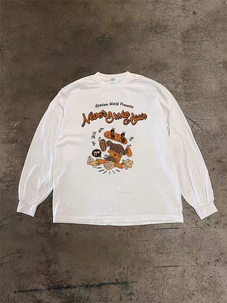 Vintage White retro street style cartoon print long-sleeved t-shirt Size US M / EU 48-50 / 2 - 1 Thumbnail
