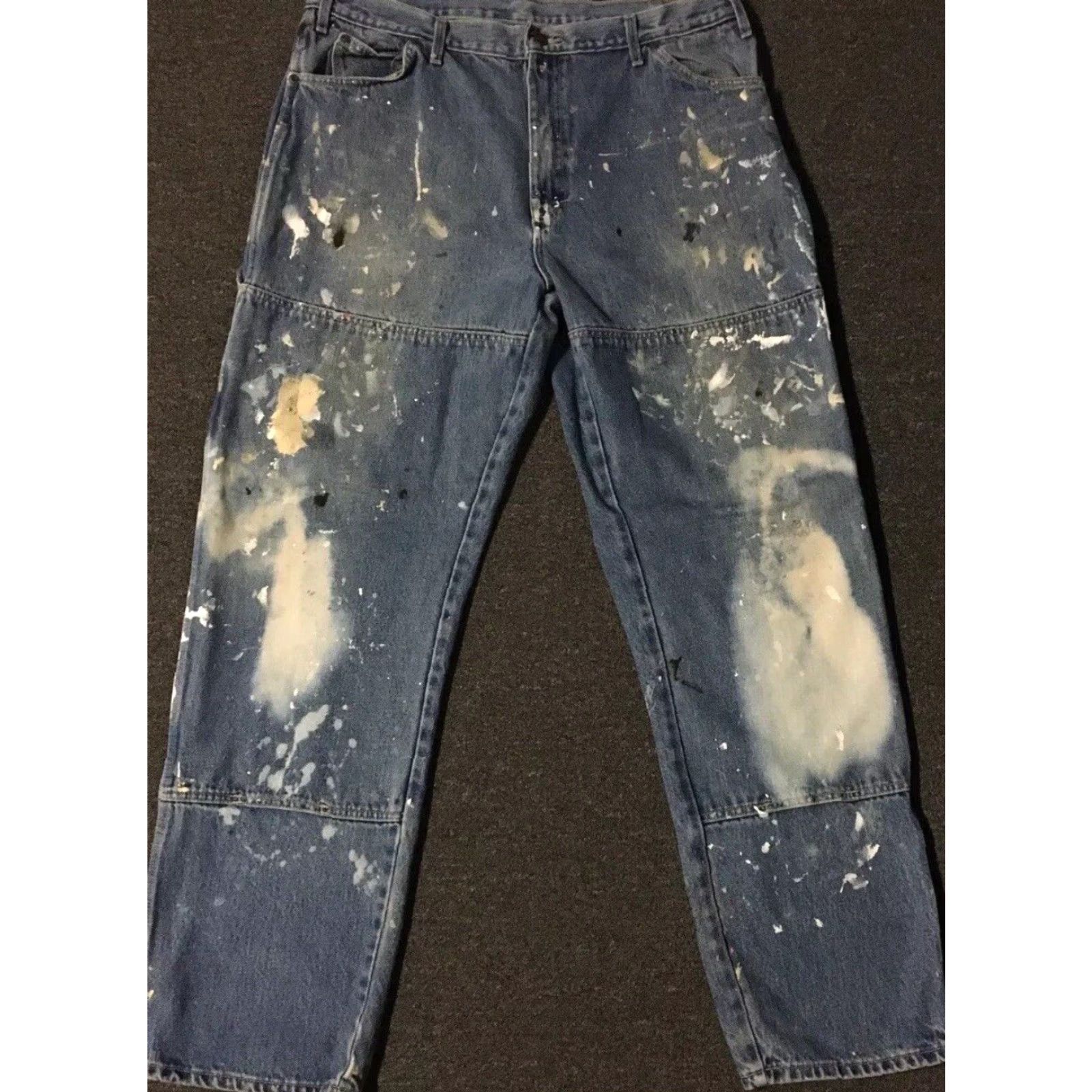 Dickies VINTAGE Dickies Thrashed Faded Distressed Double Knee Paint Jeans 38 Blue Denim Mens Jeans 90s Grunge Biker Work Trucker Destroyed Painted Splatter Size US 38 / EU 54 - 2 Thumbnail