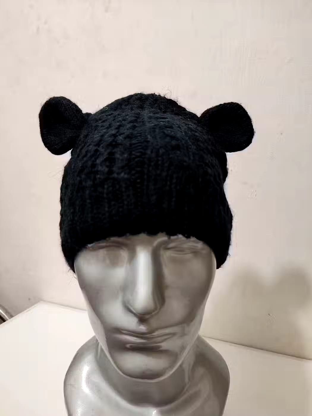 image of Avant Garde A. K. Bunny Ear Horn Devil Design Beanie Hats in Black, Men's