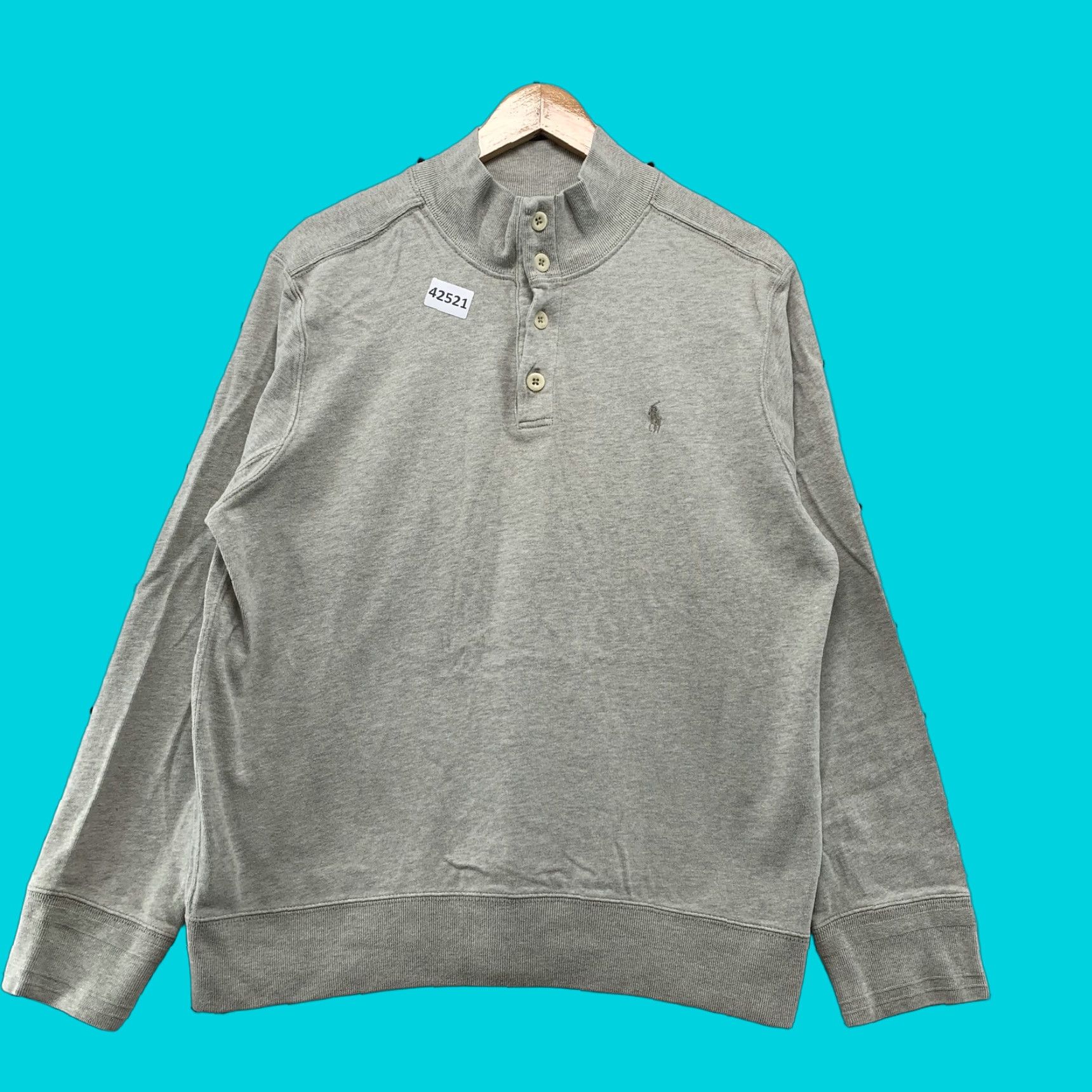Polo Ralph Lauren Polo Ralph Lauren Mens Gray Pullover Sweater Size Large Henley Mock Neck Knit Cotton Logo Casual Men Size US L / EU 52-54 / 3 - 1 Thumbnail