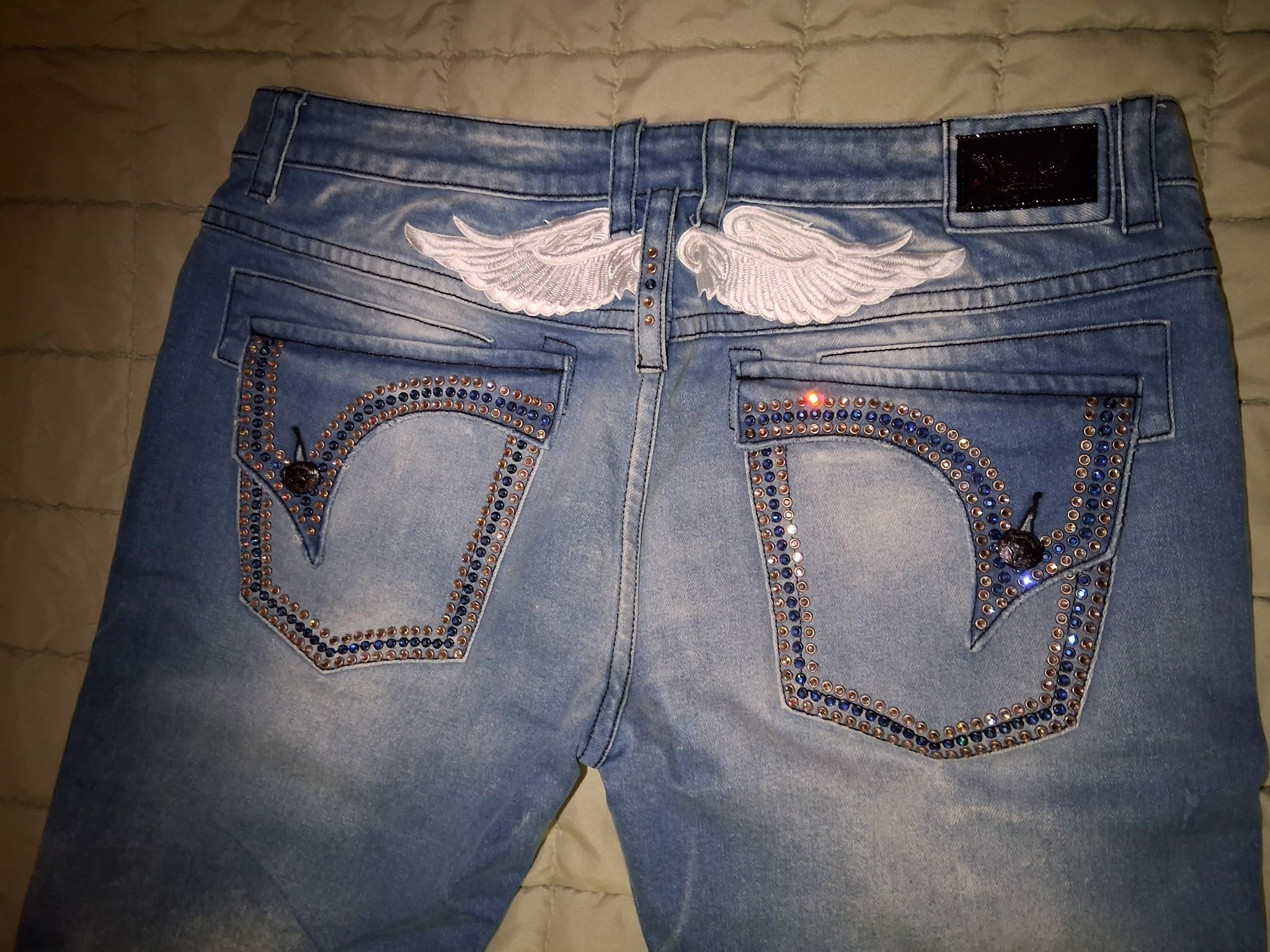 Robins Jeans Omaha Light Wash w/Clear & Sapphire Crystals Size US 36 / EU 52 - 2 Thumbnail