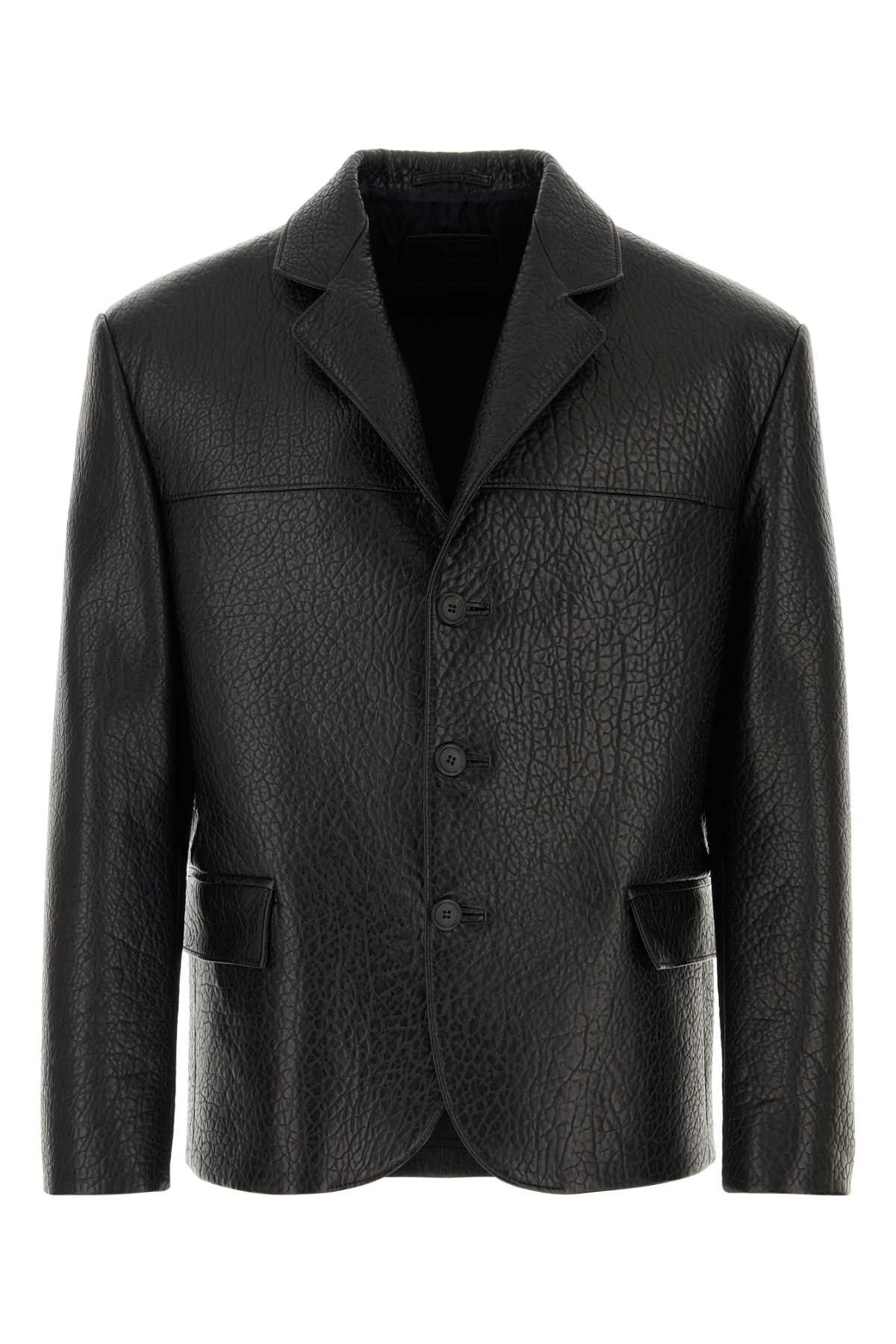 image of Prada Black Nappa Leather Blazer, Men's (Size Medium)