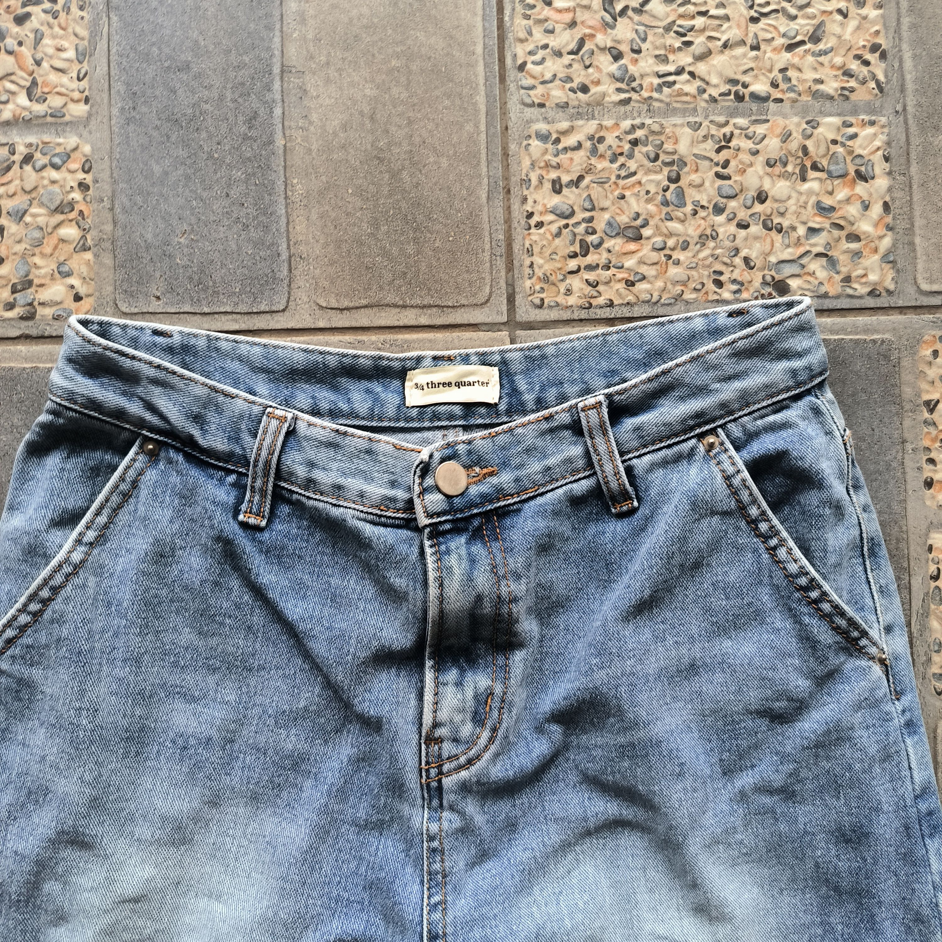Japanese Brand Three Quarter Baggy Jeans Size US 31 - 2 Thumbnail