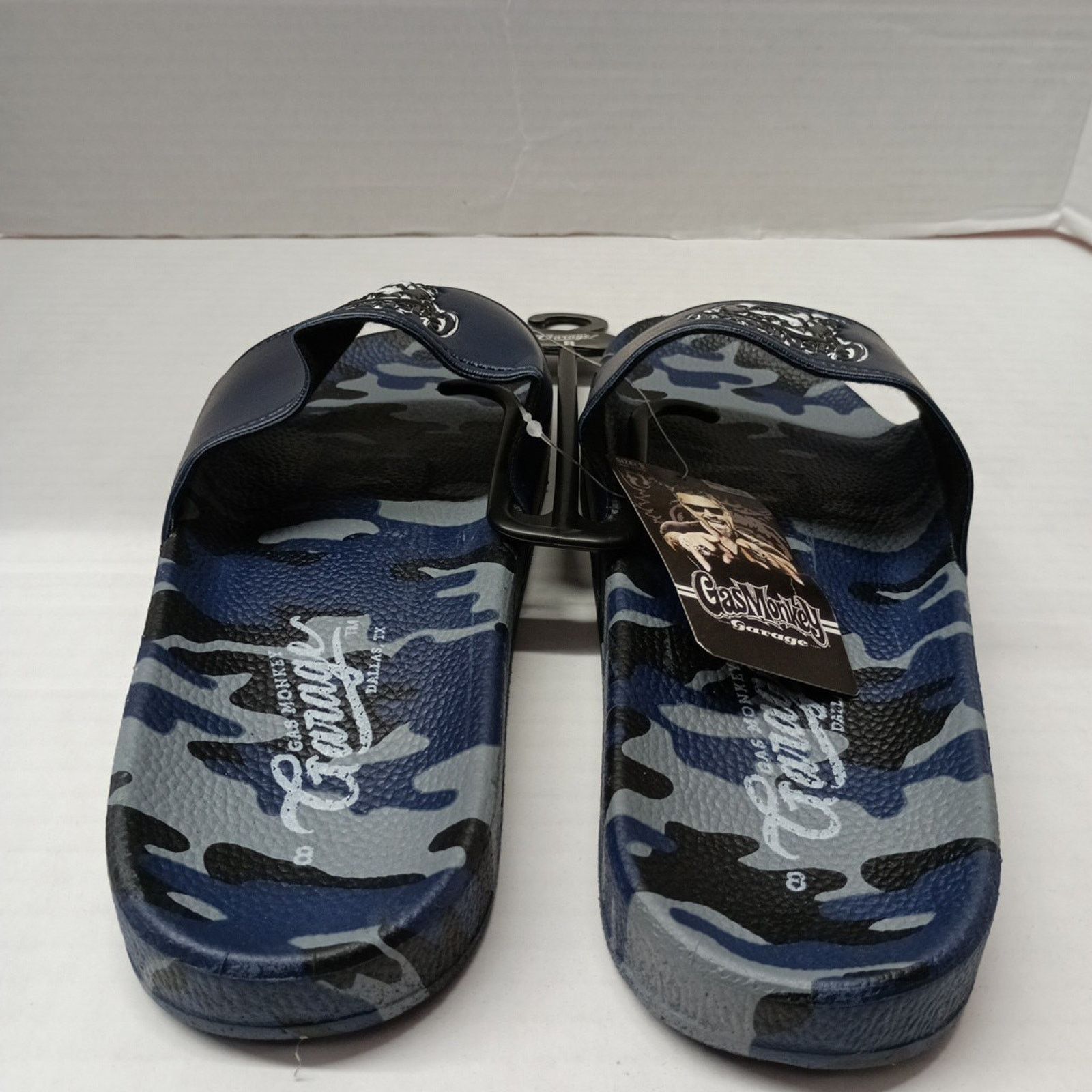 All Gas No Brakes Gas Monkey Garage Slides Sandals Mens Size 8 Blue Camouflage Size US 8 / EU 41 - 3 Thumbnail