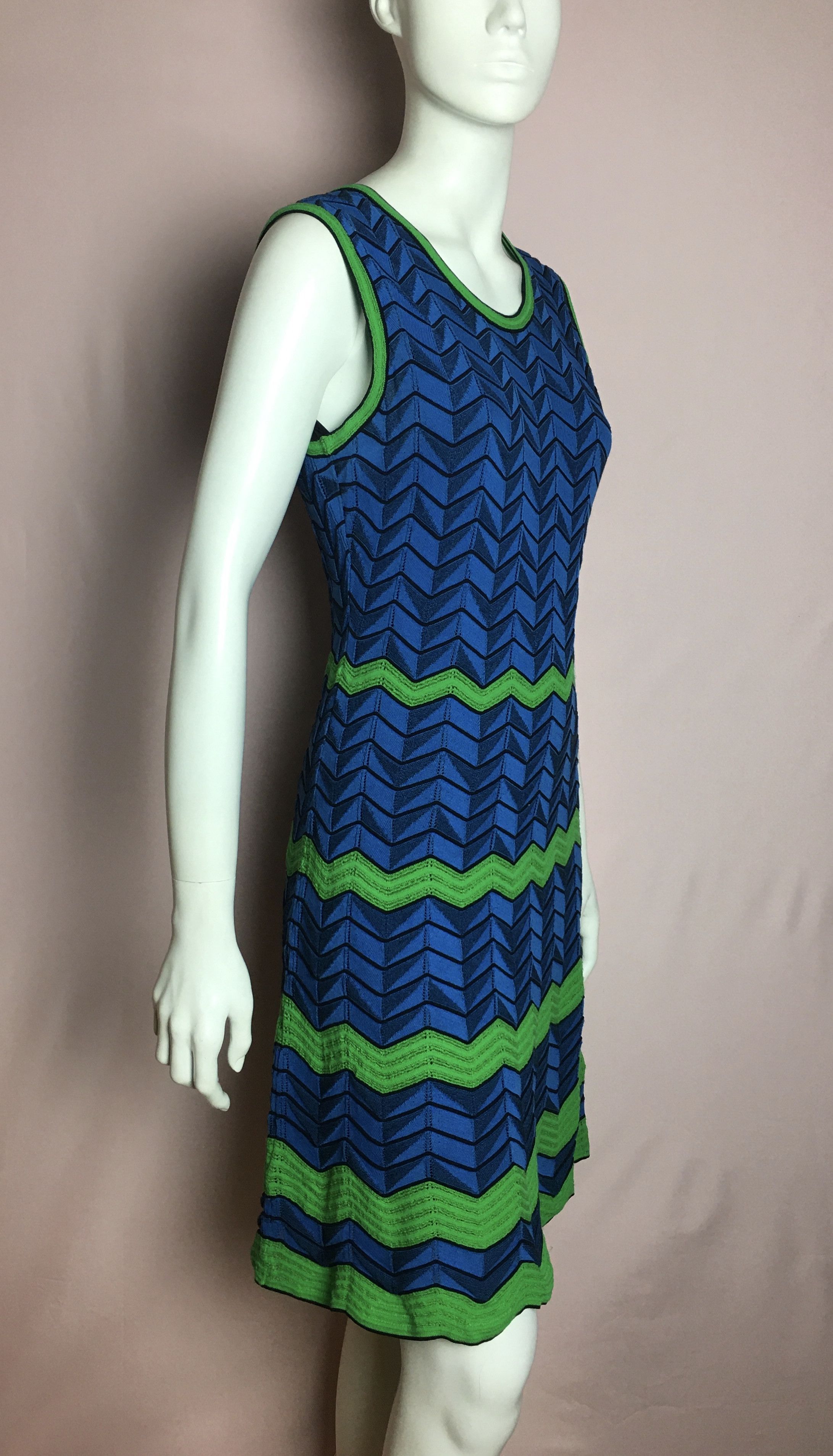 Missoni M Missoni Zigzag Print Blue Green Knit Dress Size EU 46 Size L / US 10 / IT 46 - 4 Thumbnail