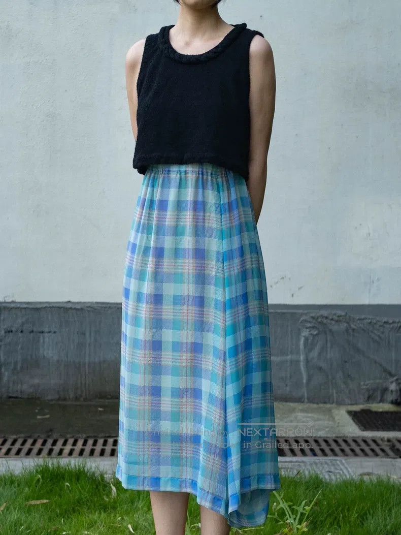 Comme des Garcons Comme Des Garcons Blue Check Transparent Pants Skirt Size 23" - 2 Thumbnail