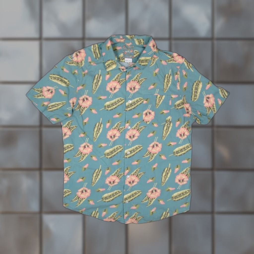 RVCA RVCA Shirt Mens Large Blue Luke Pelletier Button Up Hibiscus Hawaiian Tiki Floral Short Sleeve Colorful Beach California Classic American Work Size US L / EU 52-54 / 3 - 1 Thumbnail