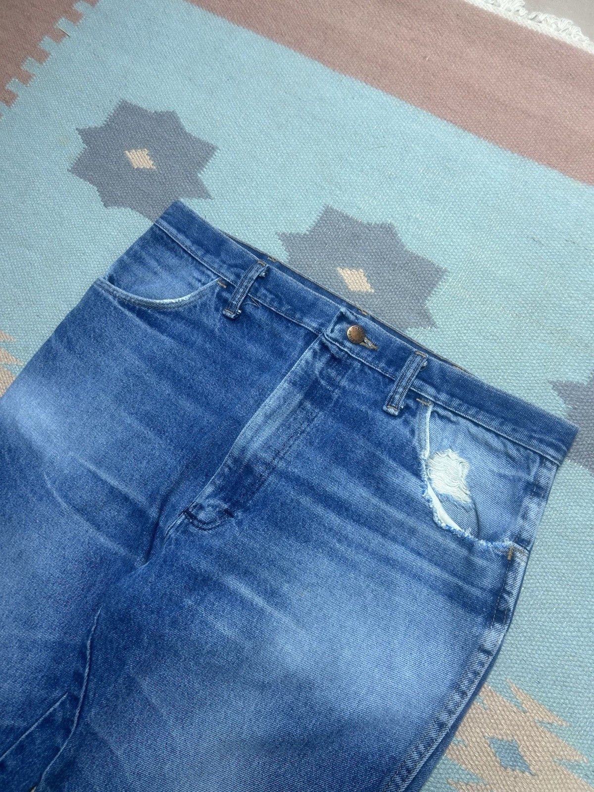 Vintage Vtg 70s rustler jeans faded whiskers straight USA made 34x31 Size US 34 / EU 50 - 4 Thumbnail